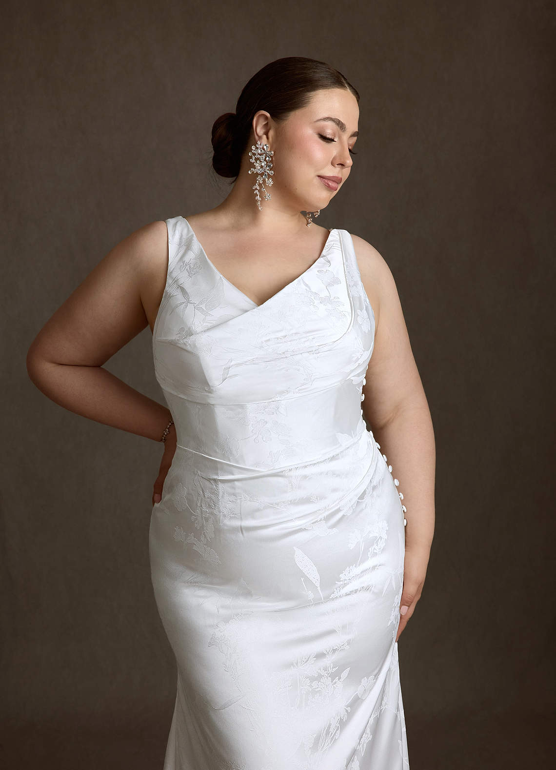 Azazie Hibiscus Wedding Dresses Diamond White Sheath Floral Jacquard Dress image10