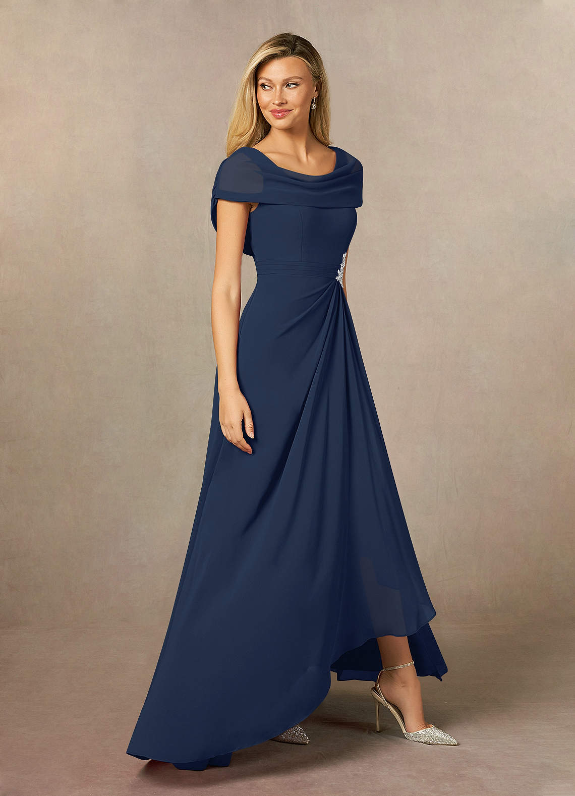 Azazie Mary Mother of the Bride Dresses Dark Navy A-Line Side Slit Chiffon Dress image3