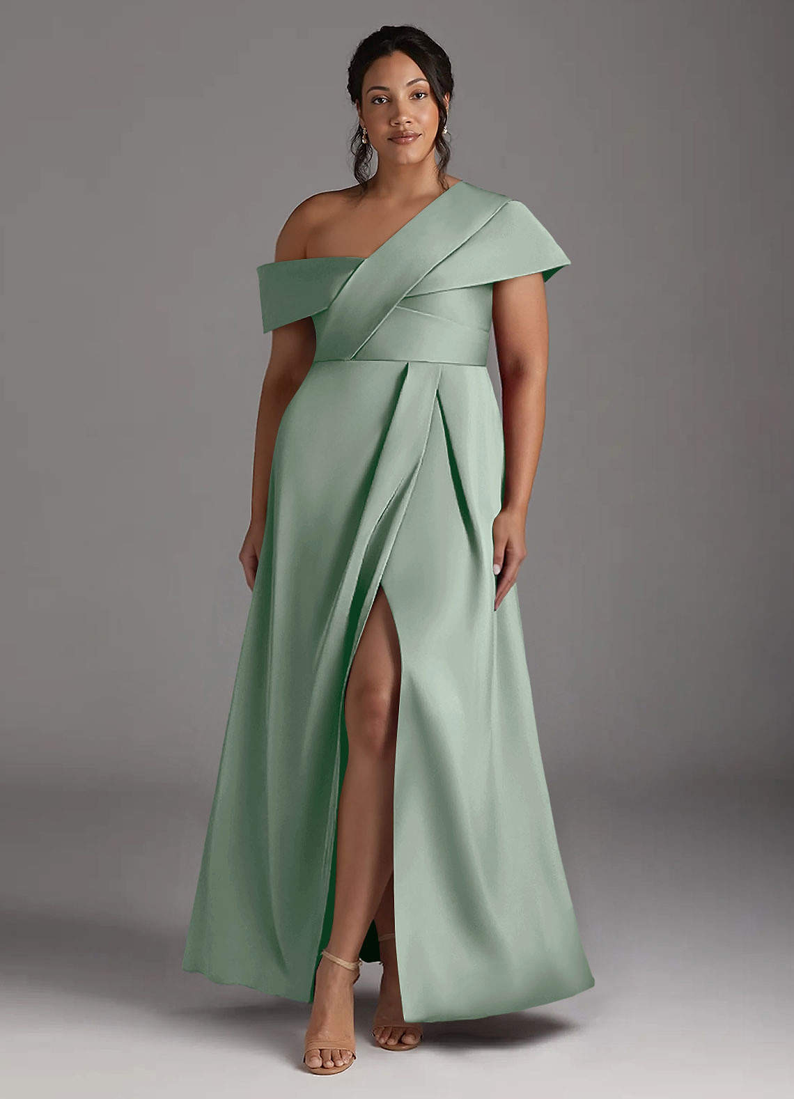 Azazie Milton vestidos de madre de la novia Vestido Agave de Satén Elástico de Corte en A con Plisado image1