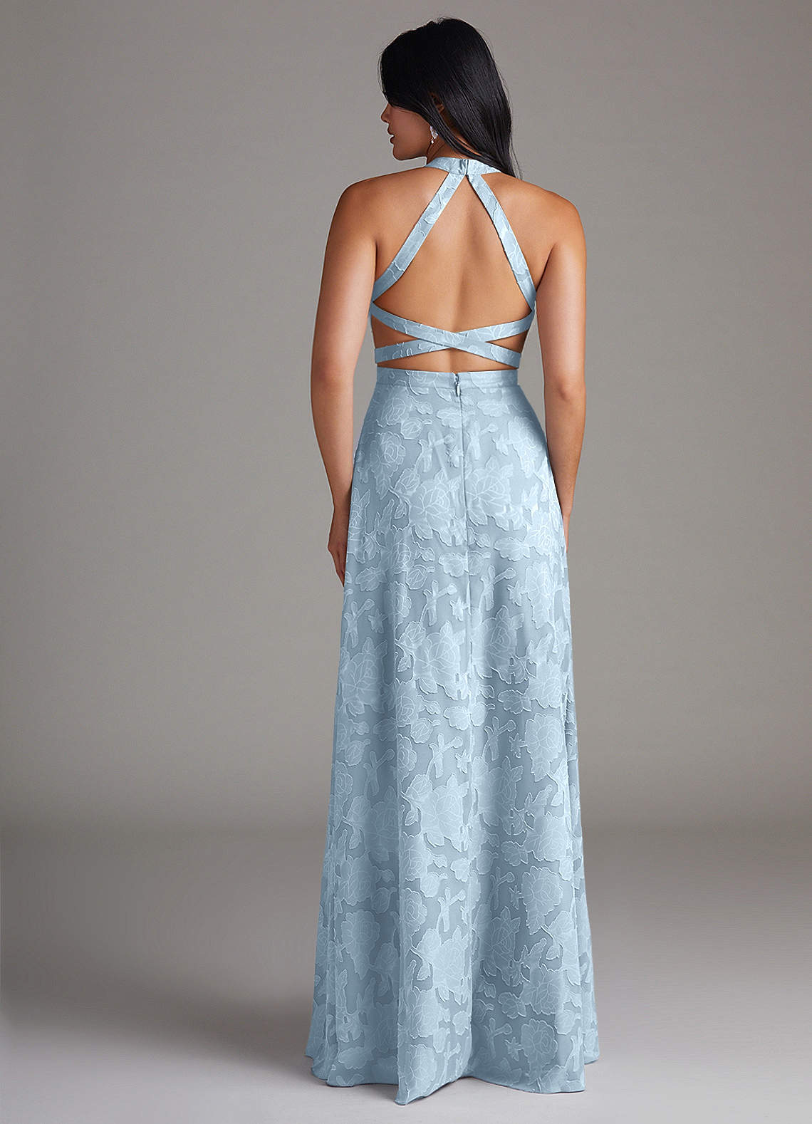 Azazie Clarice Robes de demoiselle d'honneur Robe Trapèze en Blumen-Burnout Fente Latérale Bleu Ciel image1