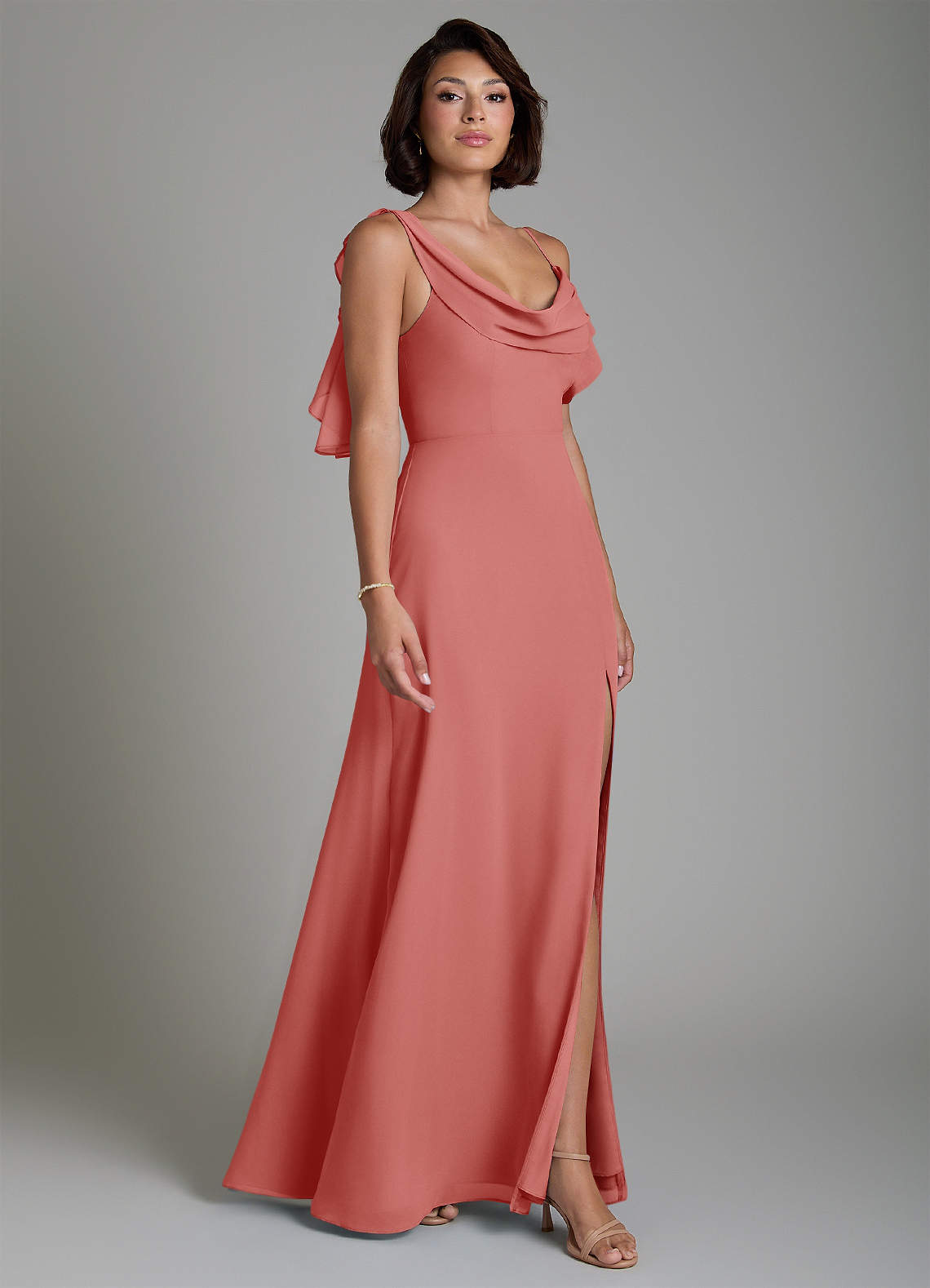 vintage rose pink bridesmaid dresses Azazie Jayden Never Fully Dressed Katie Soft ruching shapes the Color:Tuscan Grey collection:us-cheer-squad