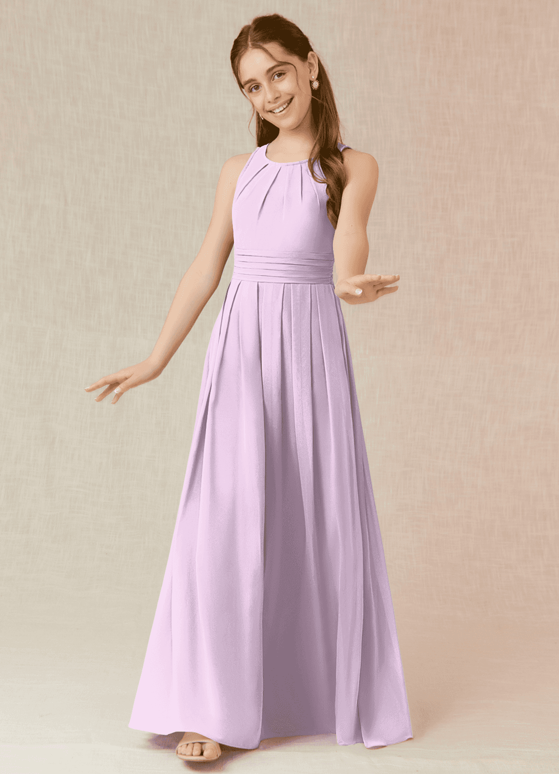 Azazie Bibiane Junior Abito A-Line in Chiffon Plissettato Lilla Glassato image3