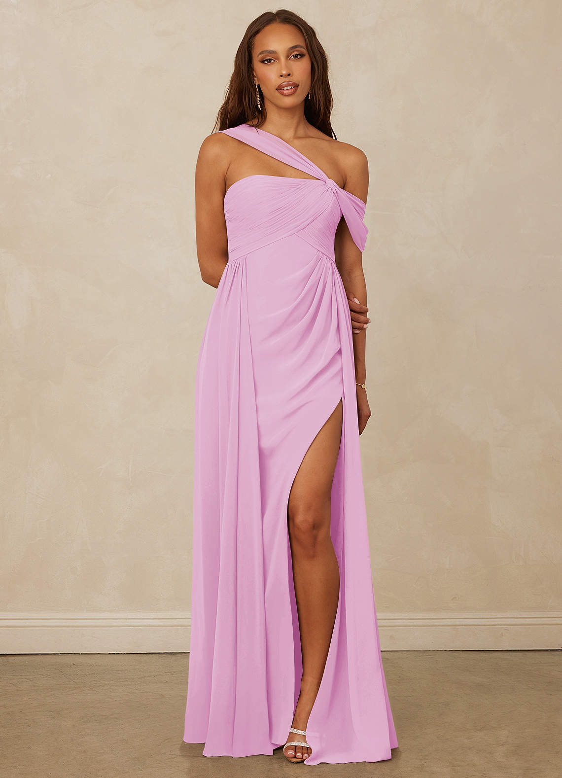 Christian Siriano Bridal for Azazie 1014 Bridesmaid Dresses Candy Pink A-Line Off the Shoulder Chiffon Dress image1