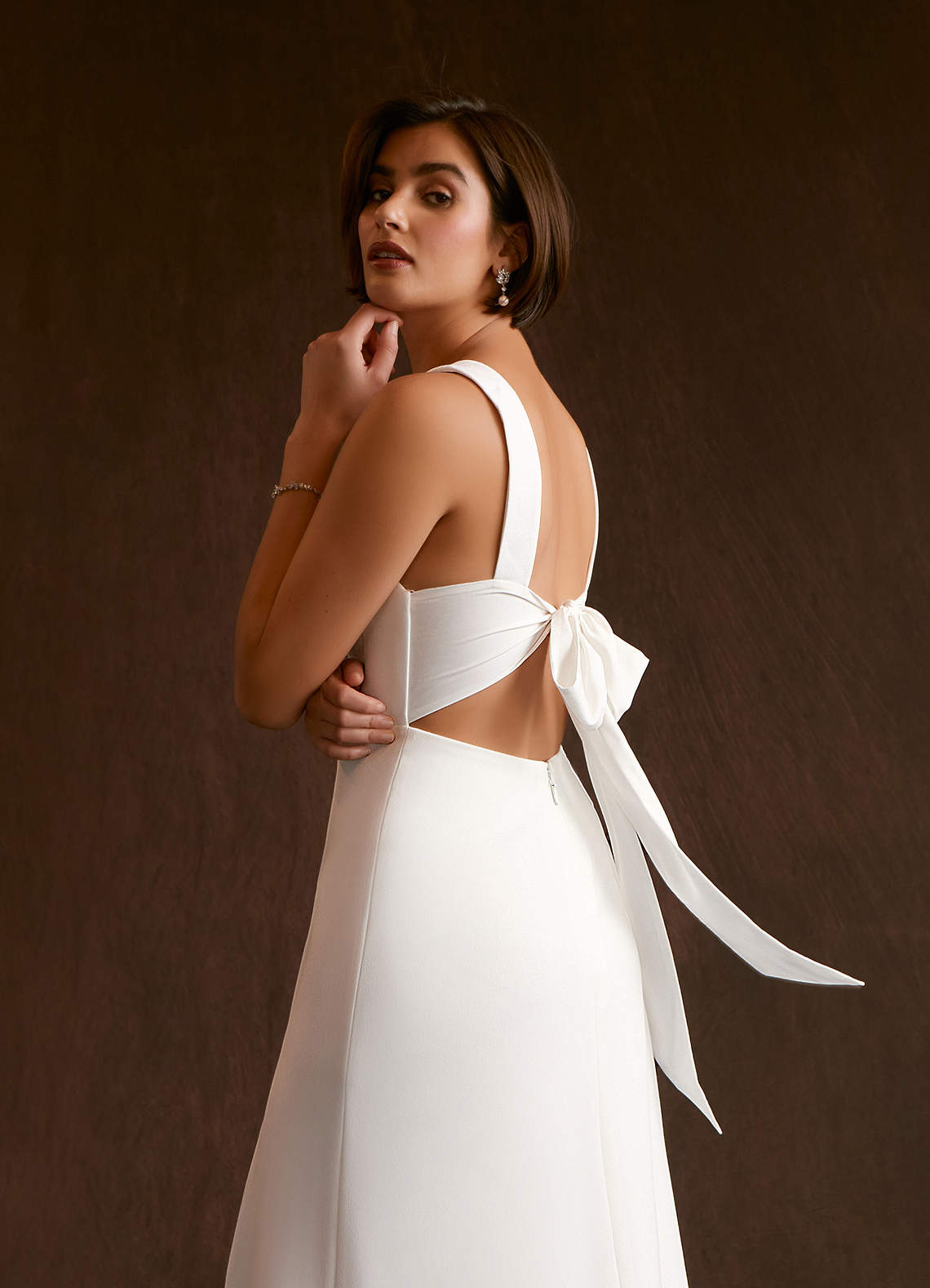 Azazie Chari Wedding Dresses A-Line V-Neck Stretch Crepe Tea-Length Dress image1
