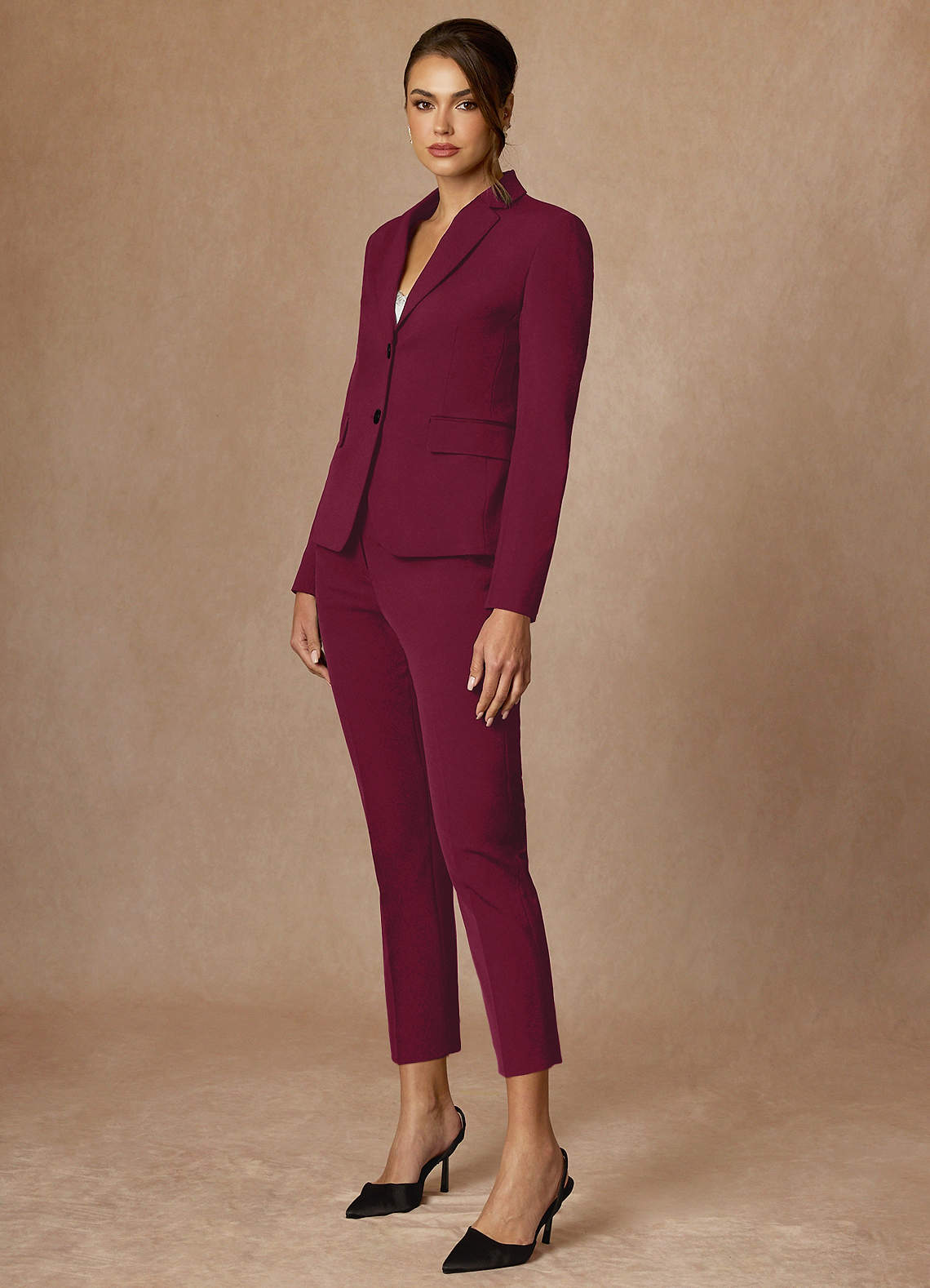 front Whitney Burgundy Refined Weave Performance  Cropped Dress Pants