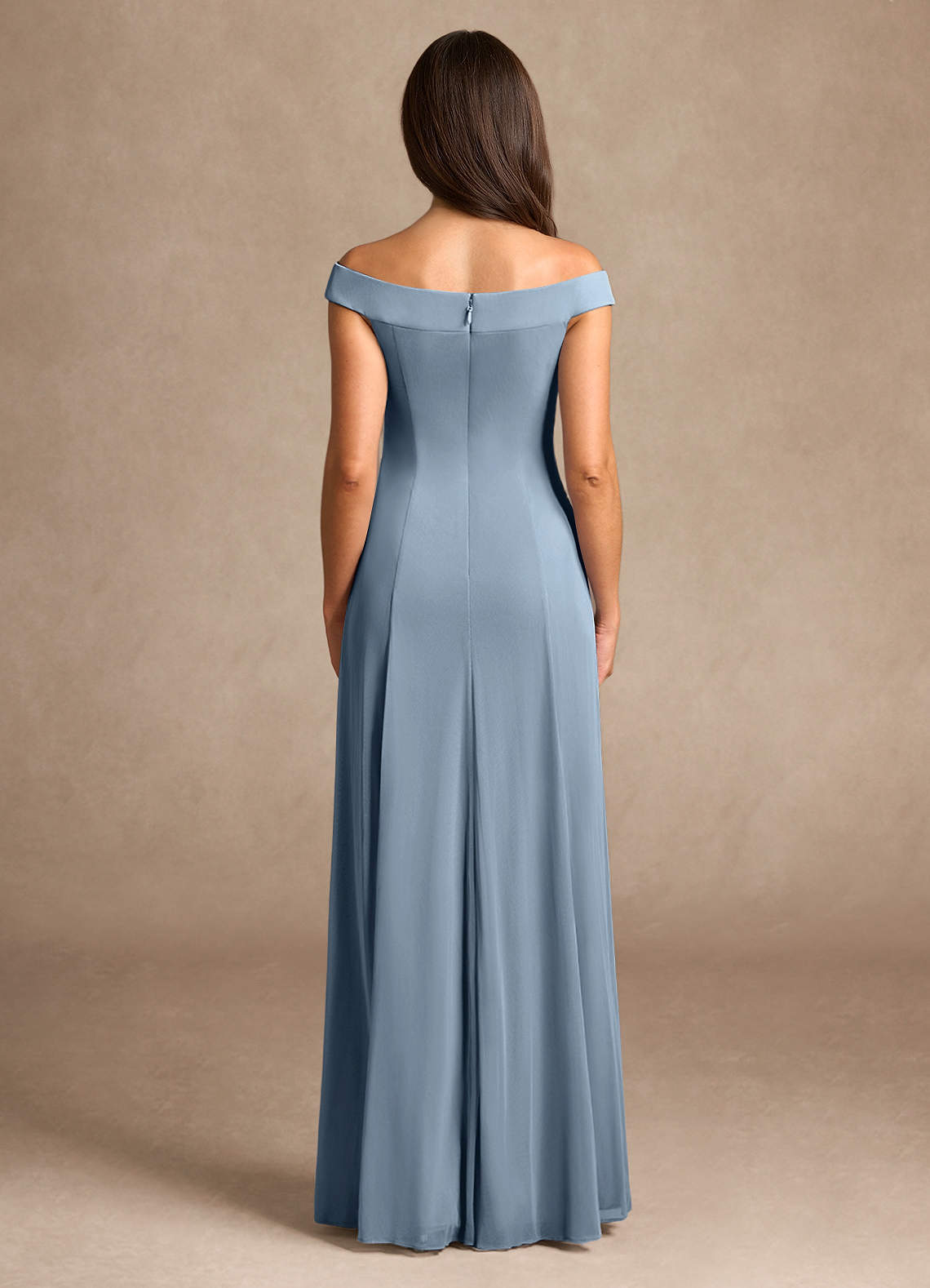 Azazie Ewa vestidos de madre de la novia Vestido de Azul Polvoriento de Malla de Corte En A con Vestidos sin tirantes image2