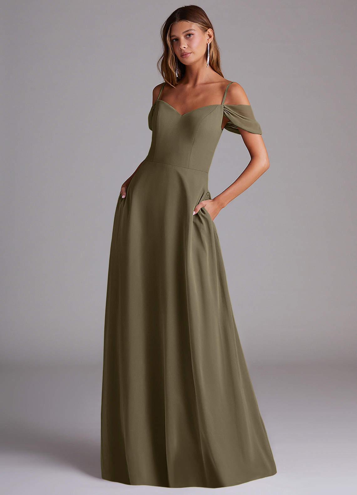 Azazie Marley Abiti da Damigella Abito Convertibile A-Line in Chiffon a Spalla Scoperta Willow Green image1
