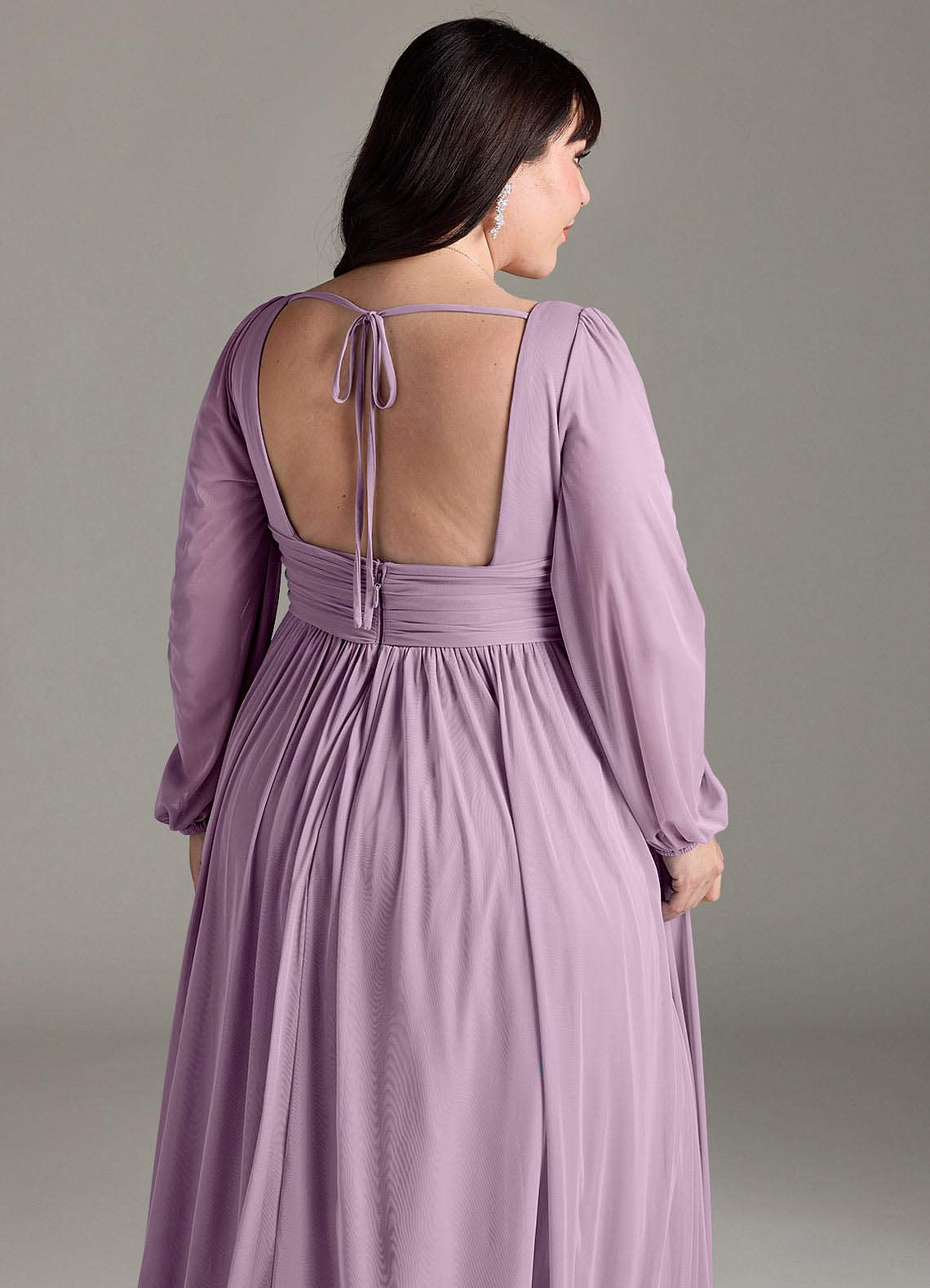 Azazie Norah Abiti da Damigella Abito A-Line in Chiffon con Maniche lunghe e Scollo a V Glicine image12