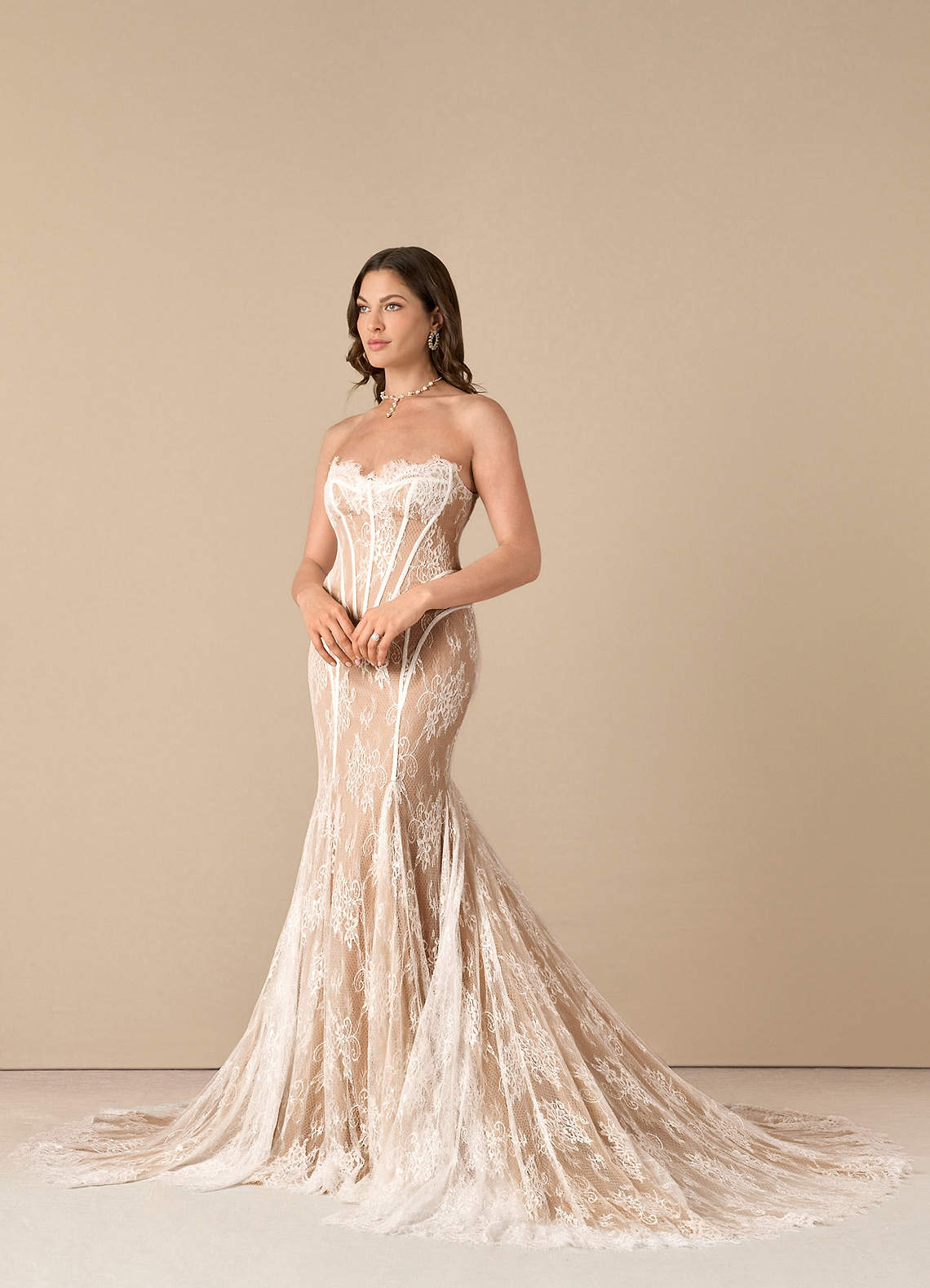 Azazie Katherine Wedding Dresses Diamond White Caramel Mermaid Off the Shoulder Tulle Dress image5