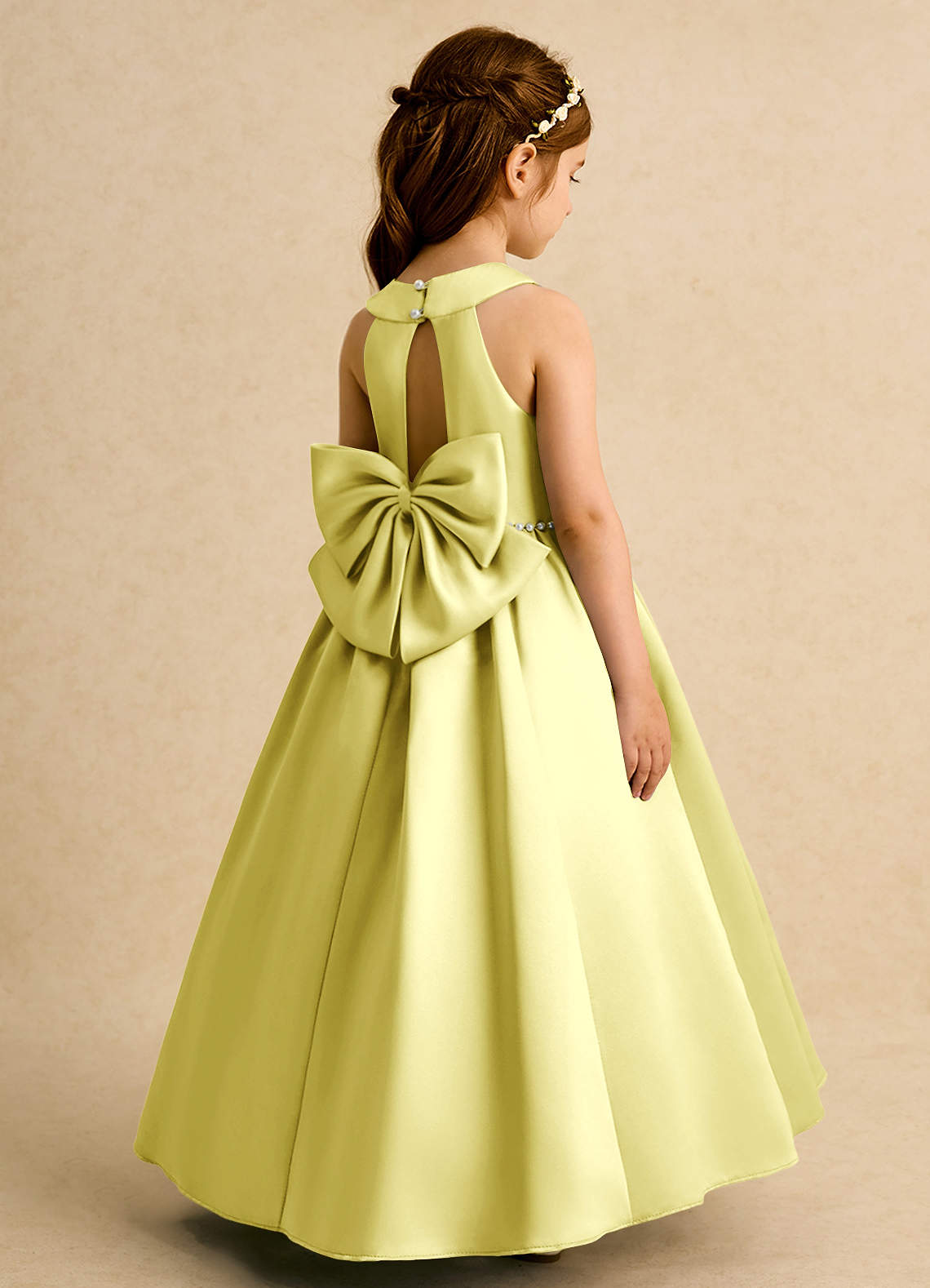 Azazie Daisies Flower Girl Dresses Lemon Sorbet Ball-Gown Bow Matte Satin Dress image1
