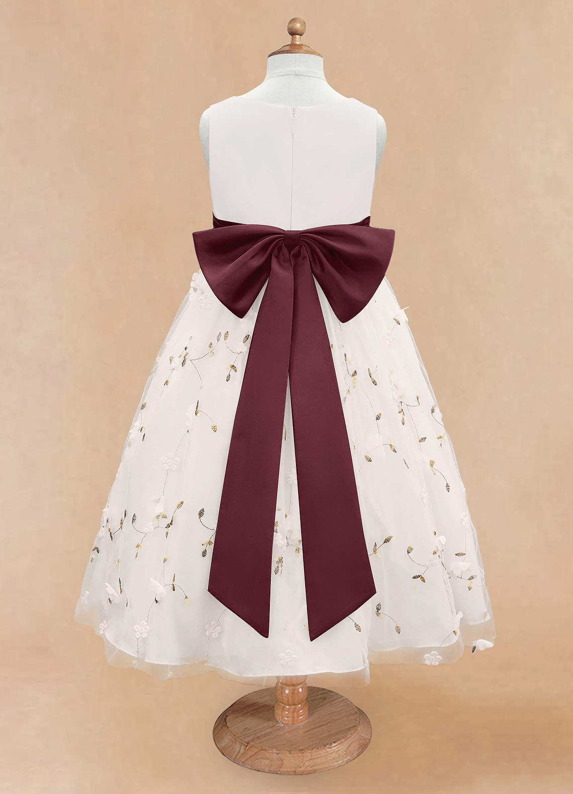 Azazie Pollie Flower Girl Dresses Ivory Cabernet A-Line Bow Tulle Dress image11