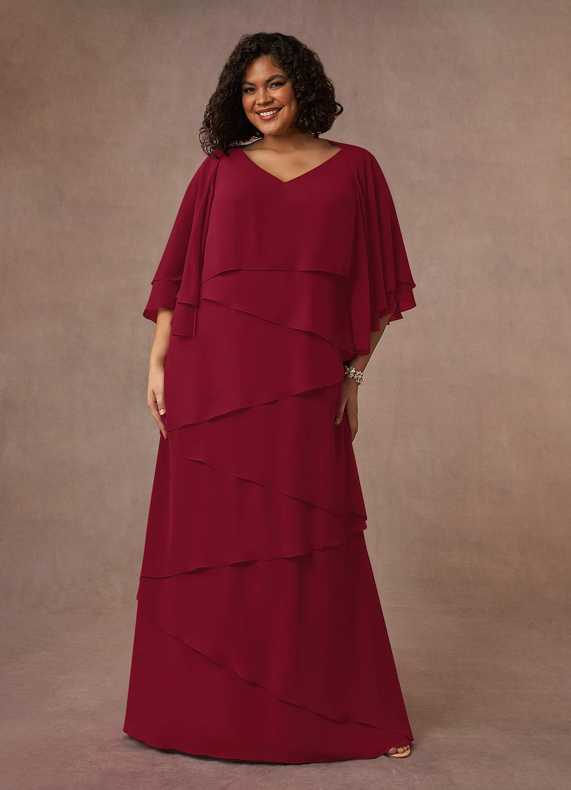 Azazie OHara Mother of the Bride Dresses Burgundy A-Line V-Neck Chiffon Dress image1