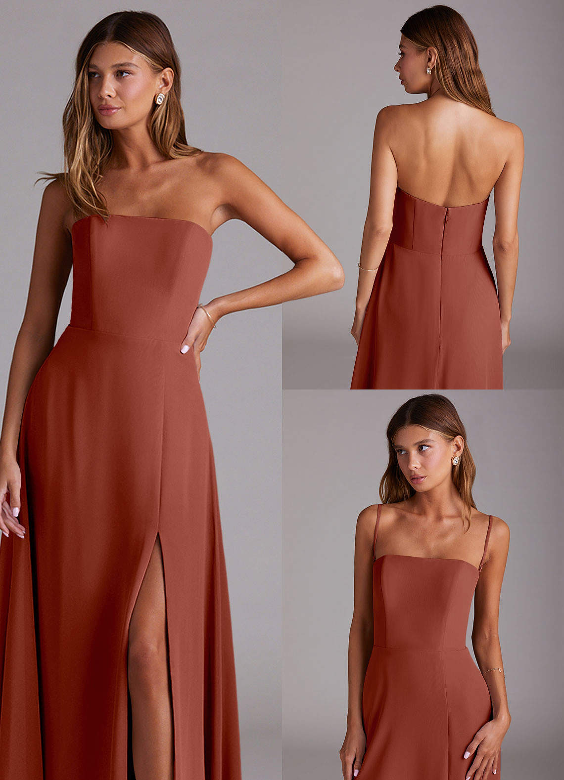 Azazie Wren Bridesmaid Dresses Auburn A-Line Side Slit Chiffon Convertible Dress image8