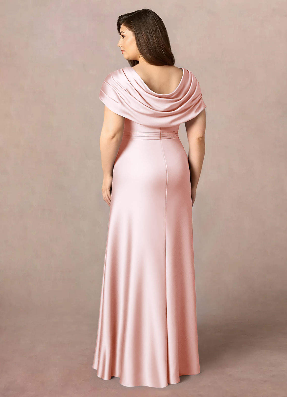 Azazie Branford Mother of the Bride Dresses Blushing Pink A-Line Pleated Stretch Satin Dress image9