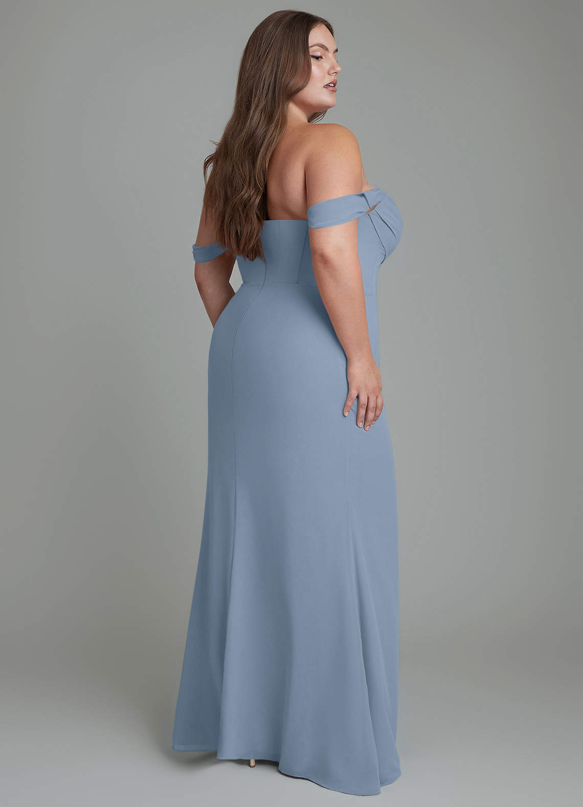 Azazie Johana Bridesmaid Dresses Dusty Blue Mermaid Off the Shoulder Chiffon Convertible Dress image8
