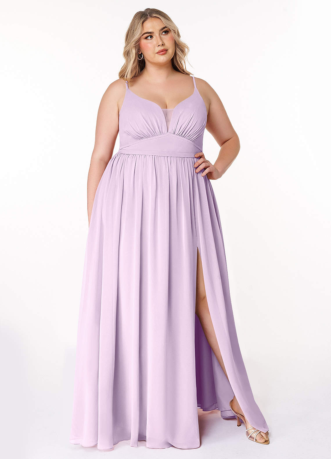 Azazie Rayna Final Sale Agave A-Line V-Neck Pleated Chiffon Dress image1