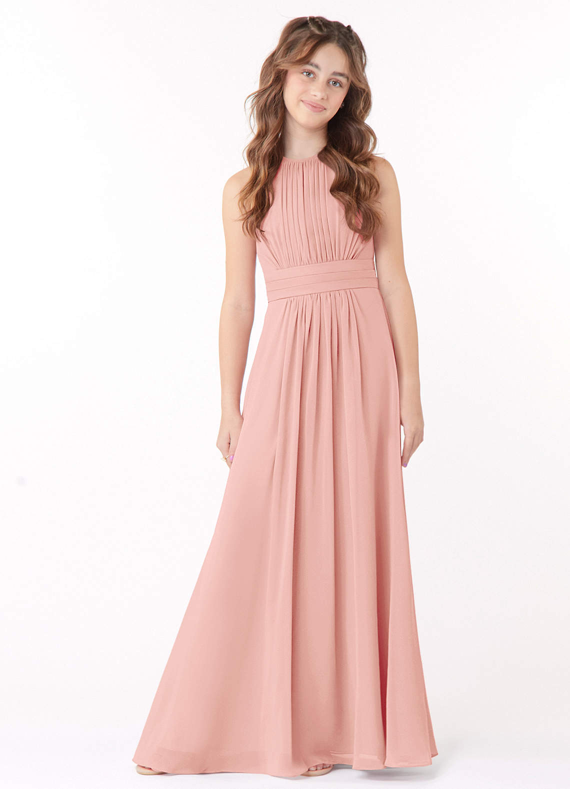 Azazie Bonnie Junior Rosette A-Line Pleated Chiffon Dress image1