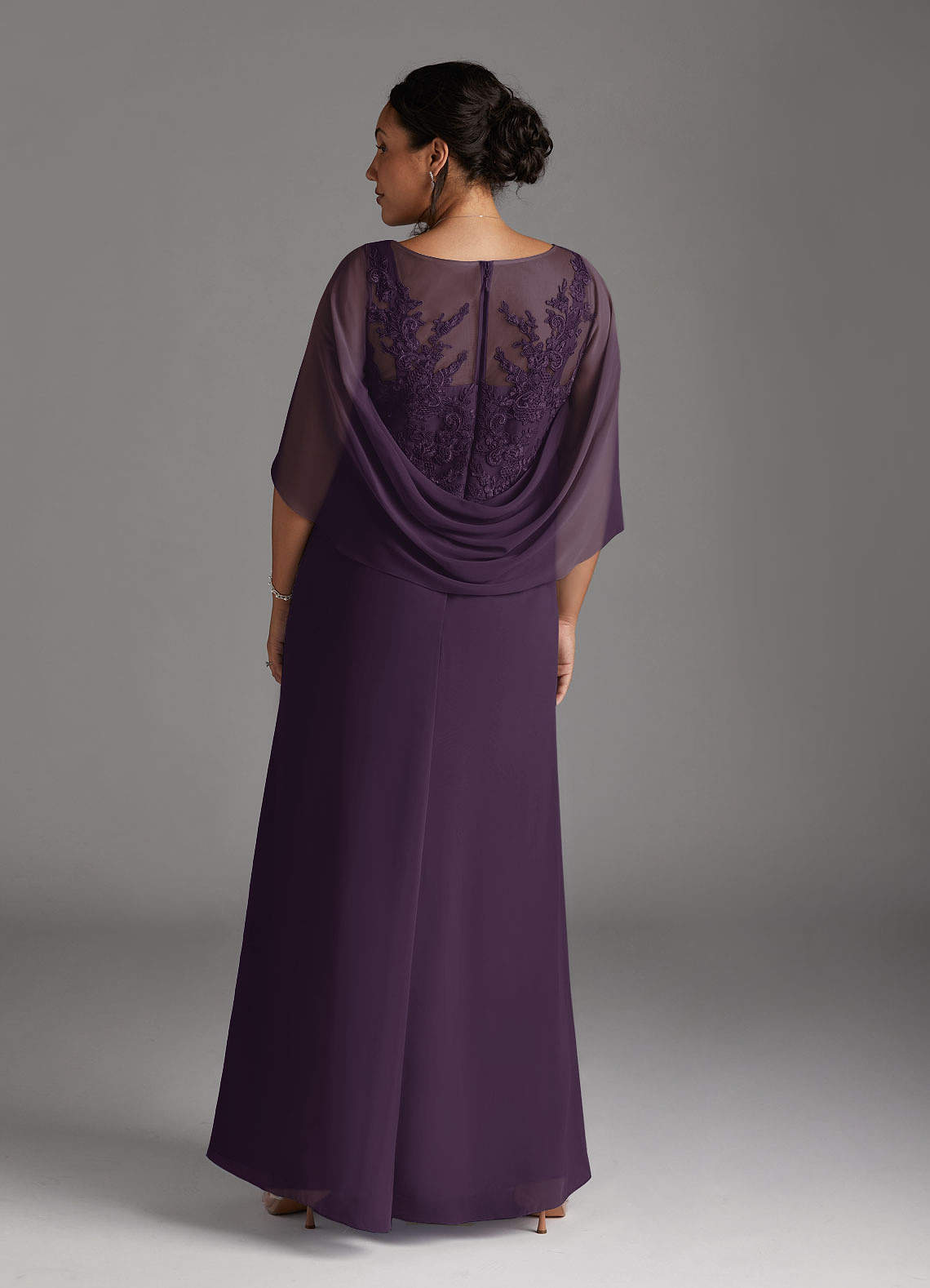 Azazie Hera Mother of the Bride Dresses Plum A-Line Lace Capelet Chiffon Dress image6