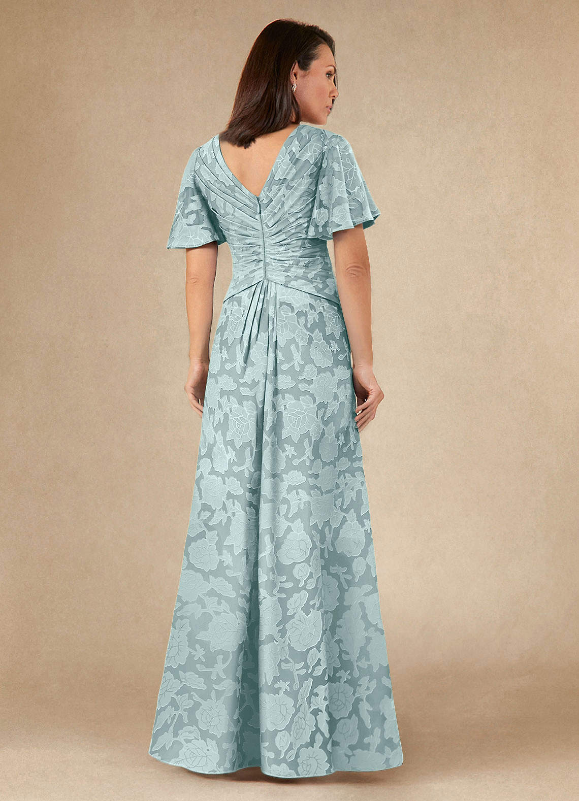 Azazie Emmeline Mother of the Bride Dresses Mist A-Line Pleated Floral Burnout Dress image4
