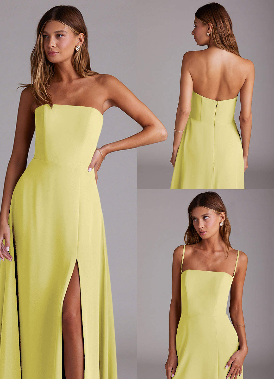 Azazie Wren Abiti da Damigella Abito Convertibile A-Line in Chiffon Spacco Laterale Sorbetto Al Limone image8