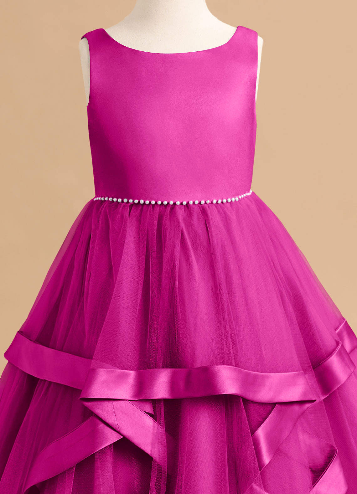 Azazie Posy Blumenmädchenkleider A-Linie Mit Perlen Tüll Kleid Fuchsia image4
