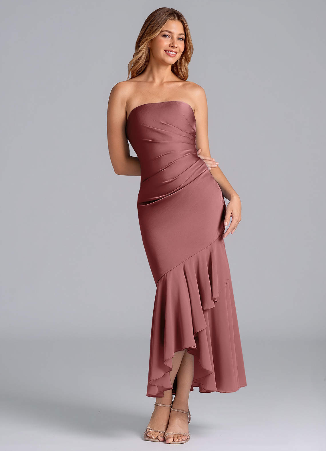 Azazie Danie Bridesmaid Dresses Amethyst Sheath Strapless Chiffon Dress image1