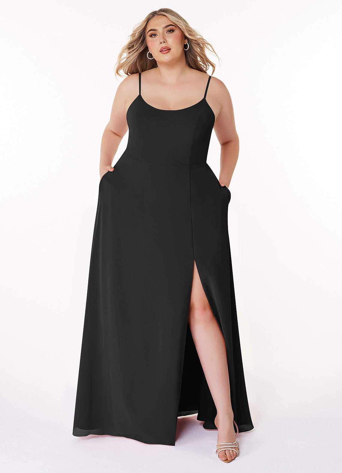 Azazie Moira Bridesmaid Dresses Black A-Line Scoop Chiffon Dress image1