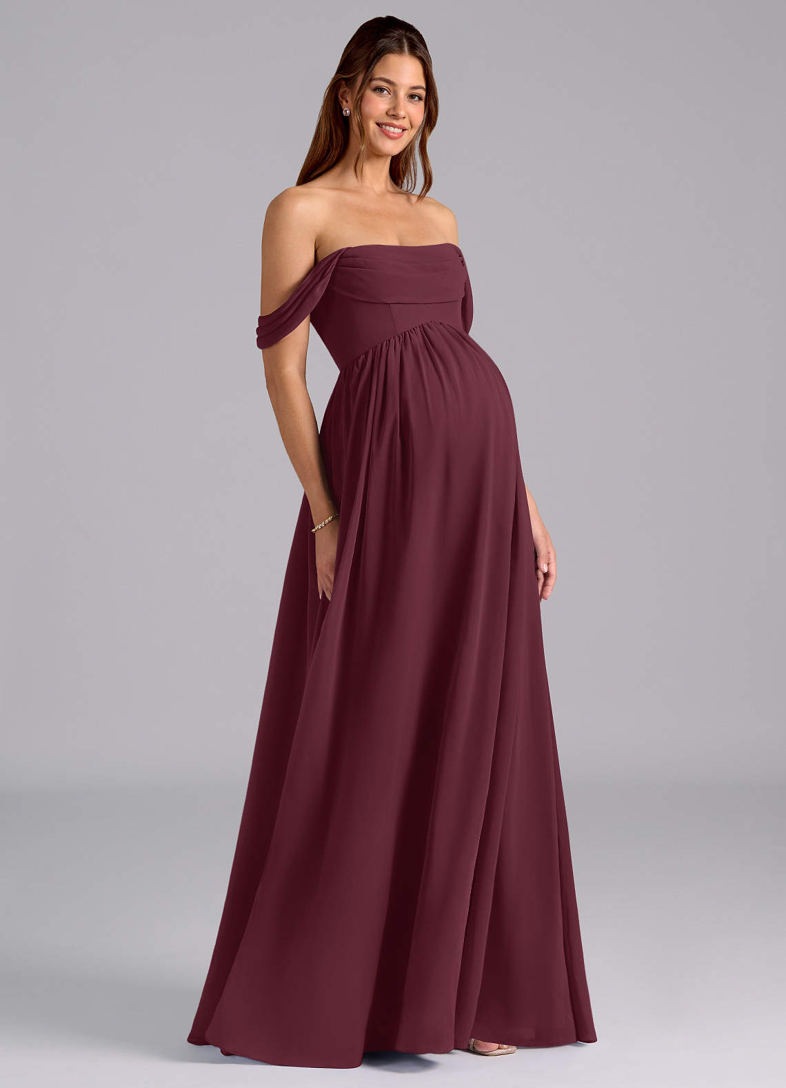 Azazie Saige vestidos de dama de honor de maternidad Vestido de Corte En A Plisado Hasta el suelo Gasa image1