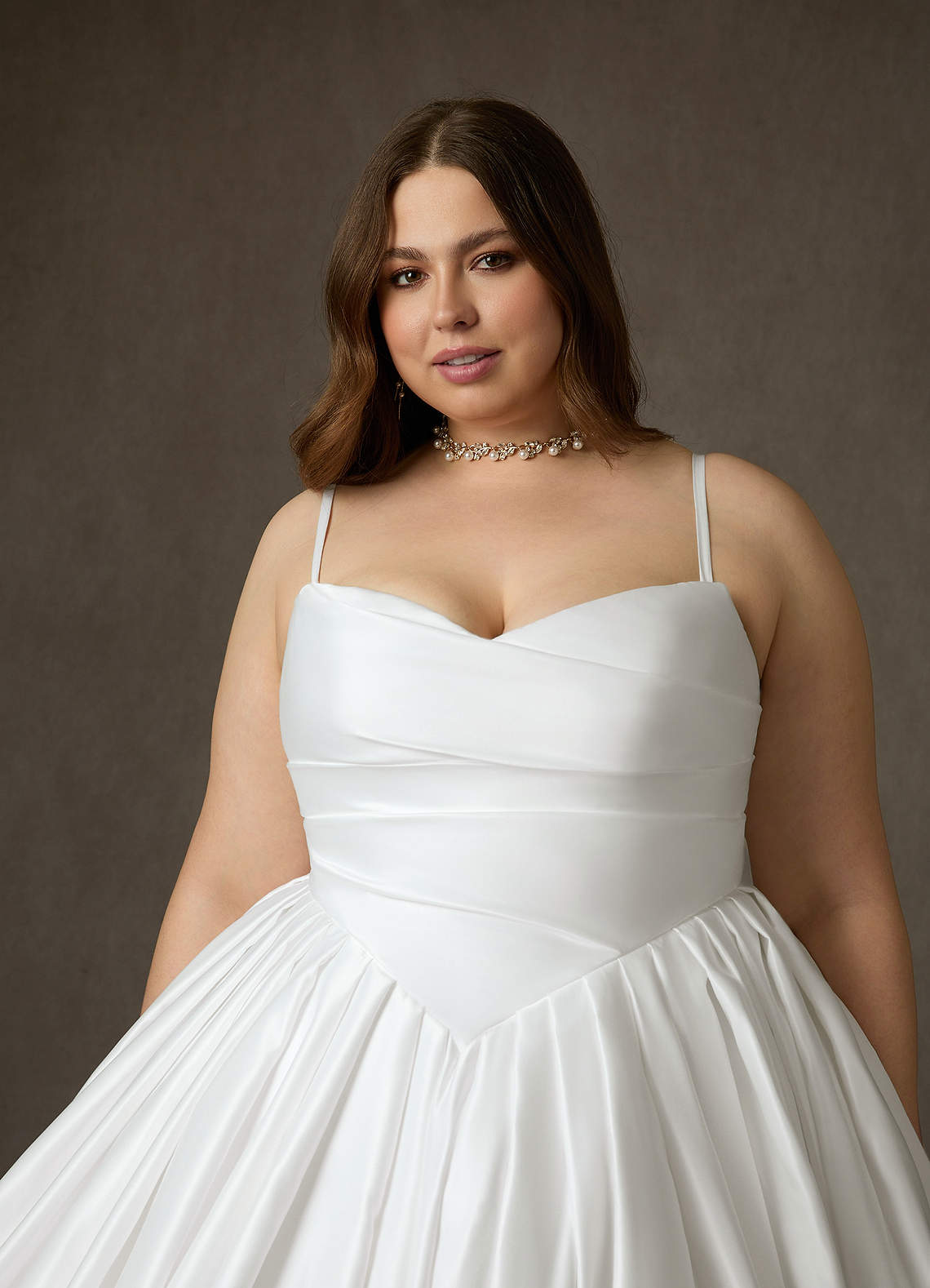 Azazie Celestia Wedding Dresses Diamond White Ball-Gown Strapless Matte Satin Dress image8