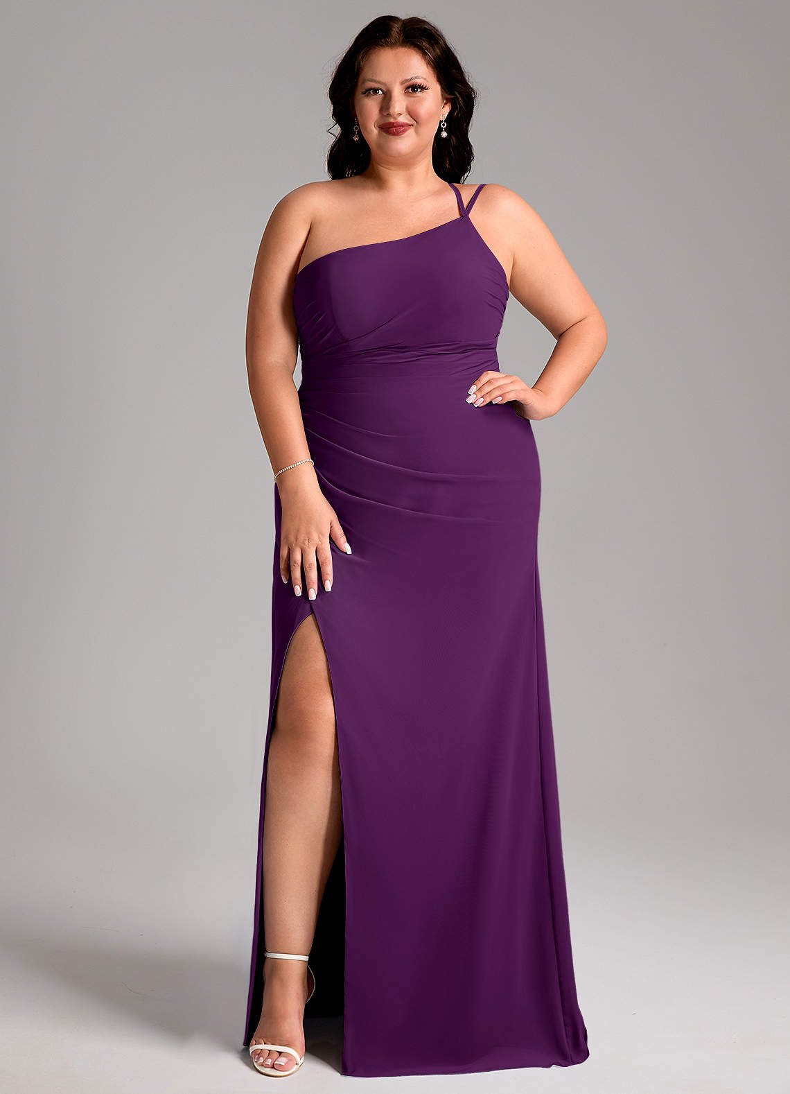 Azazie Eren Jurken voor bruidsmeisjes Jurk van Chiffon met Kolom One-Shoulder Druif image1