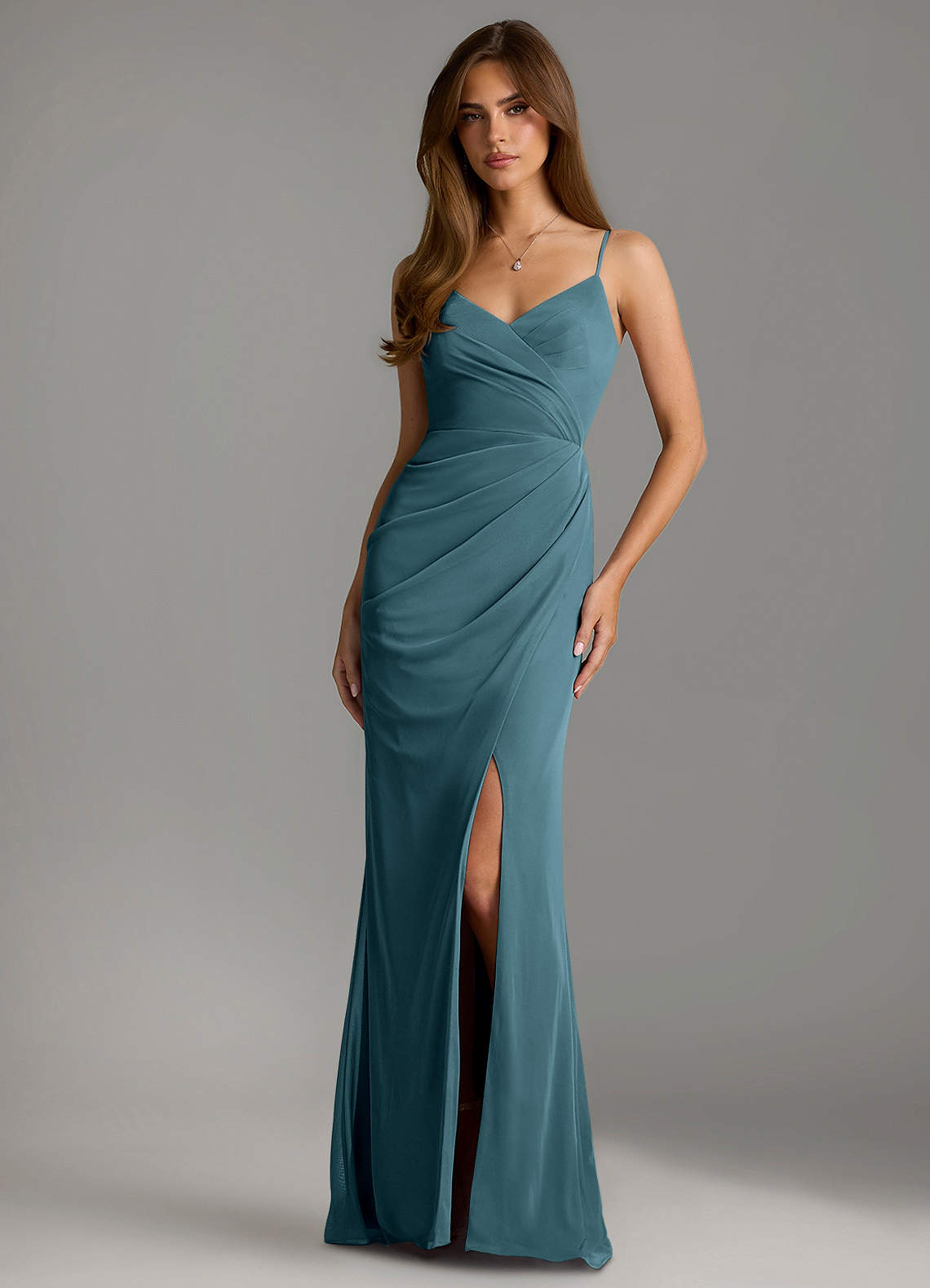 Azazie Maci Bridesmaid Dresses Bermuda Sheath Pleated Mesh Dress image1