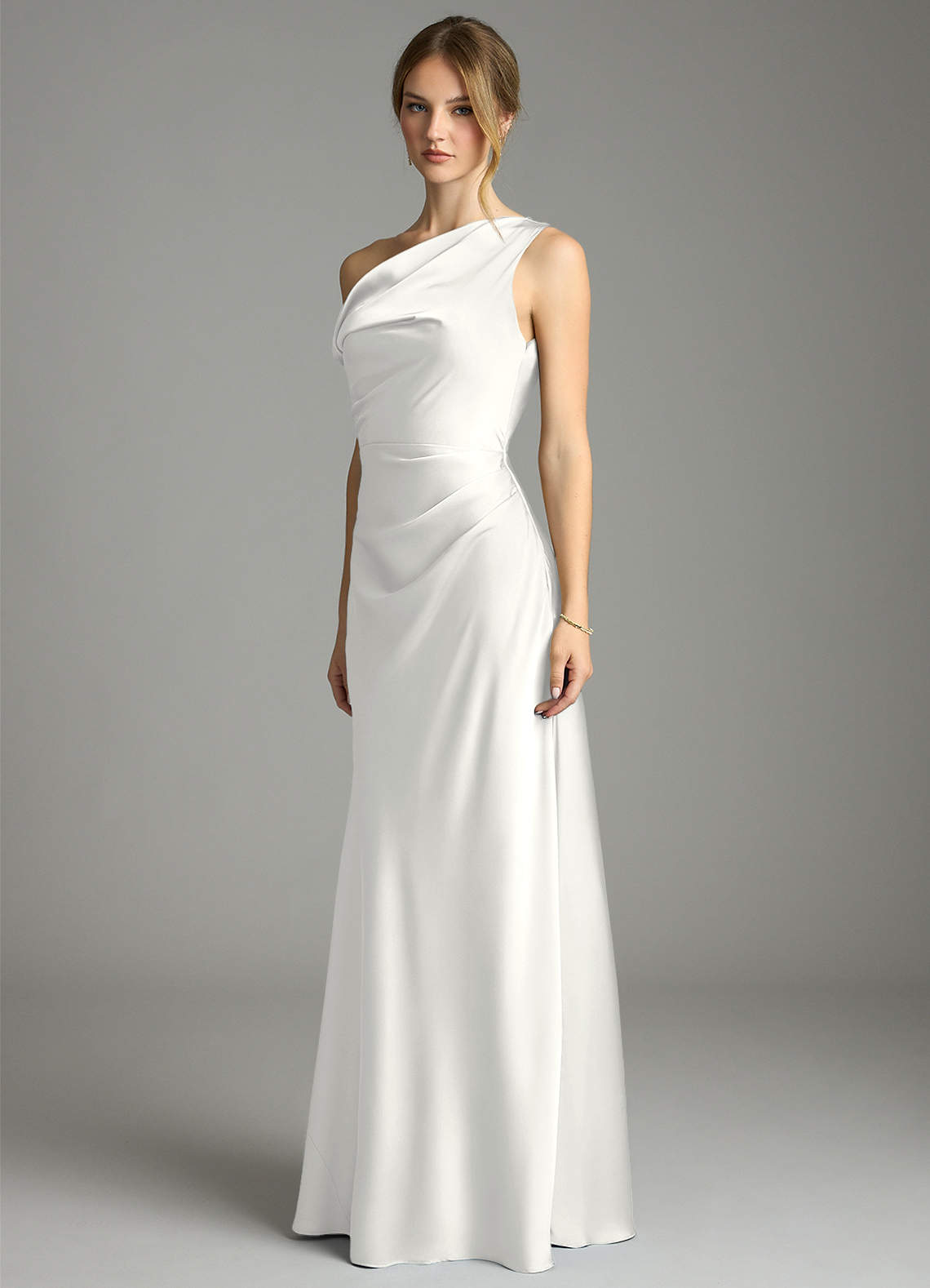 Azazie Emerson Brautjungfernkleider Meerjungfrau-Linie Schulterfrei Stretch-Satin Kleid Weiß image3