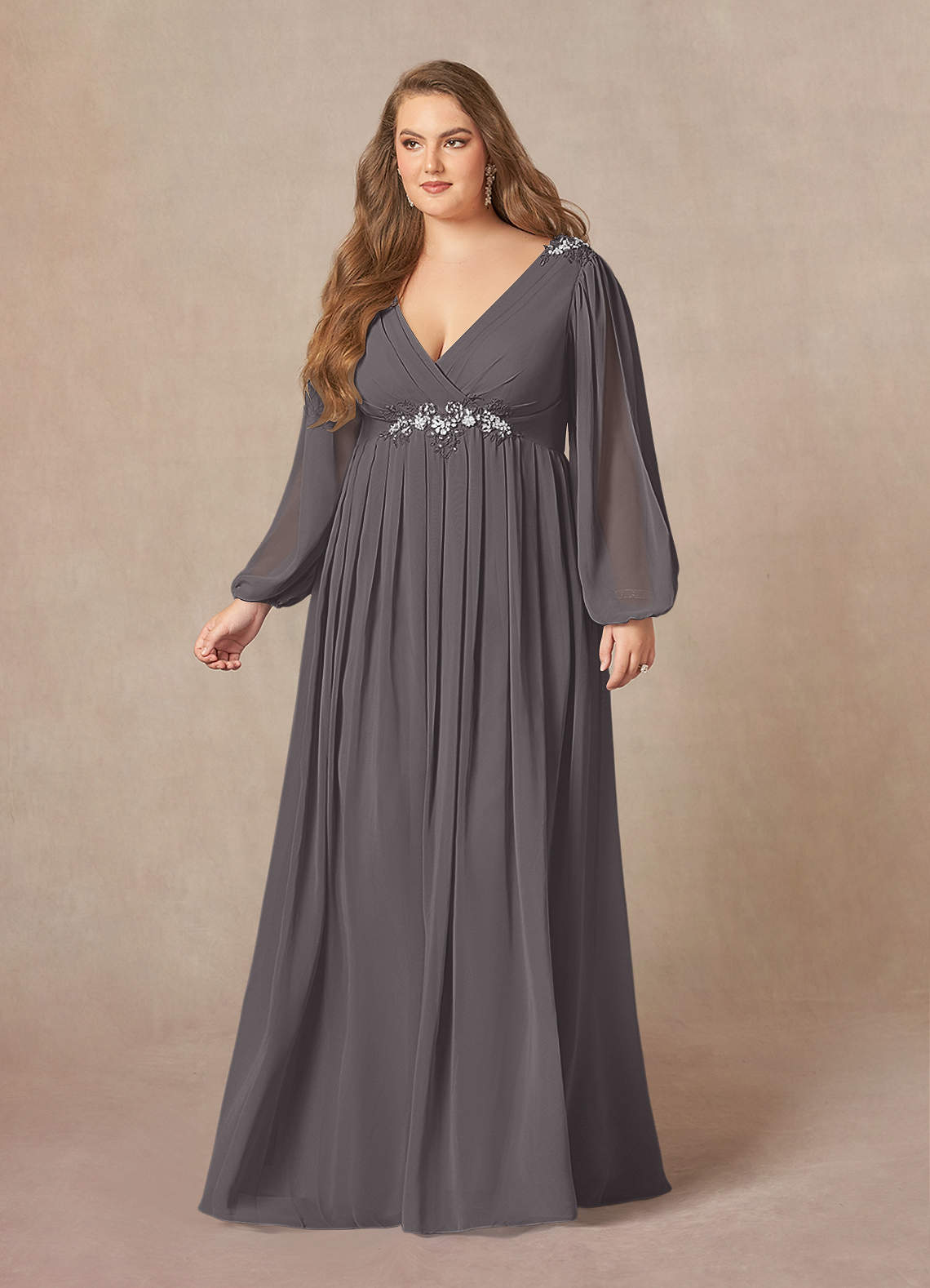 Azazie Gypsy Mother of the Bride Dresses A-Line V-Neck Sequins Chiffon Floor-Length Dress image1
