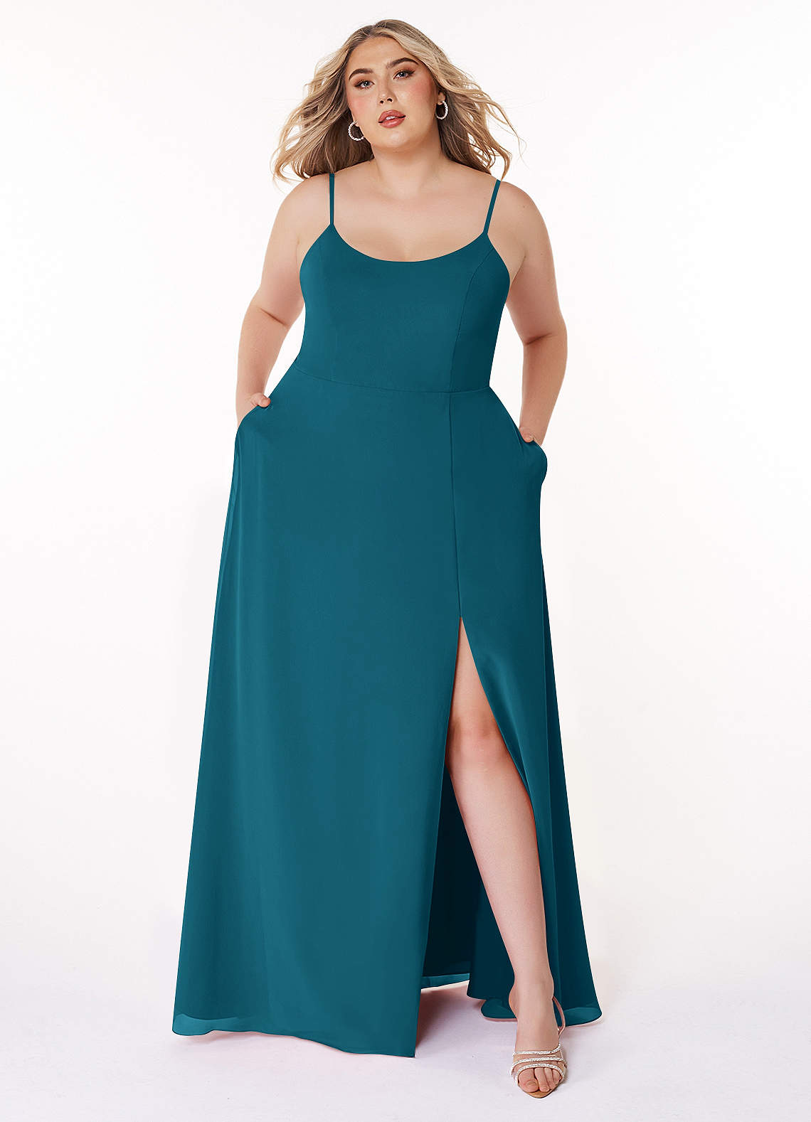 Azazie Moira Abiti da Damigella Abito A-Line in Chiffon con Scollo a U Blu Inchiostro image1