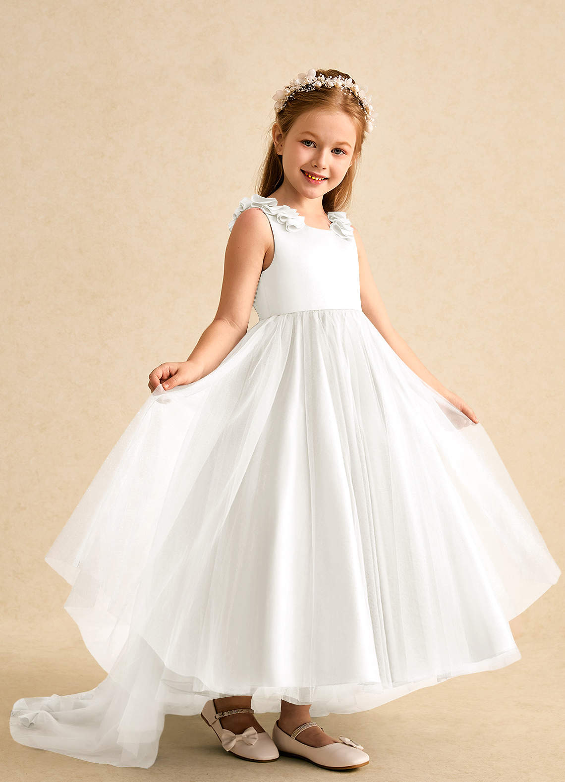 Azazie Lorita Ivory A-Line Beaded Tulle Dress Ready to Ship | Azazie