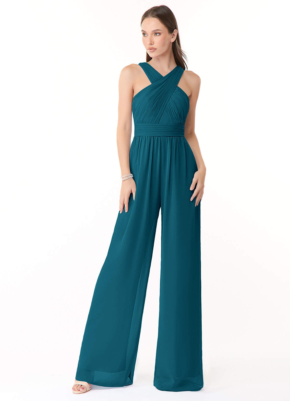 Azazie Berdie Bridesmaid Dresses Ink Blue Halter Chiffon Jumpsuit image1
