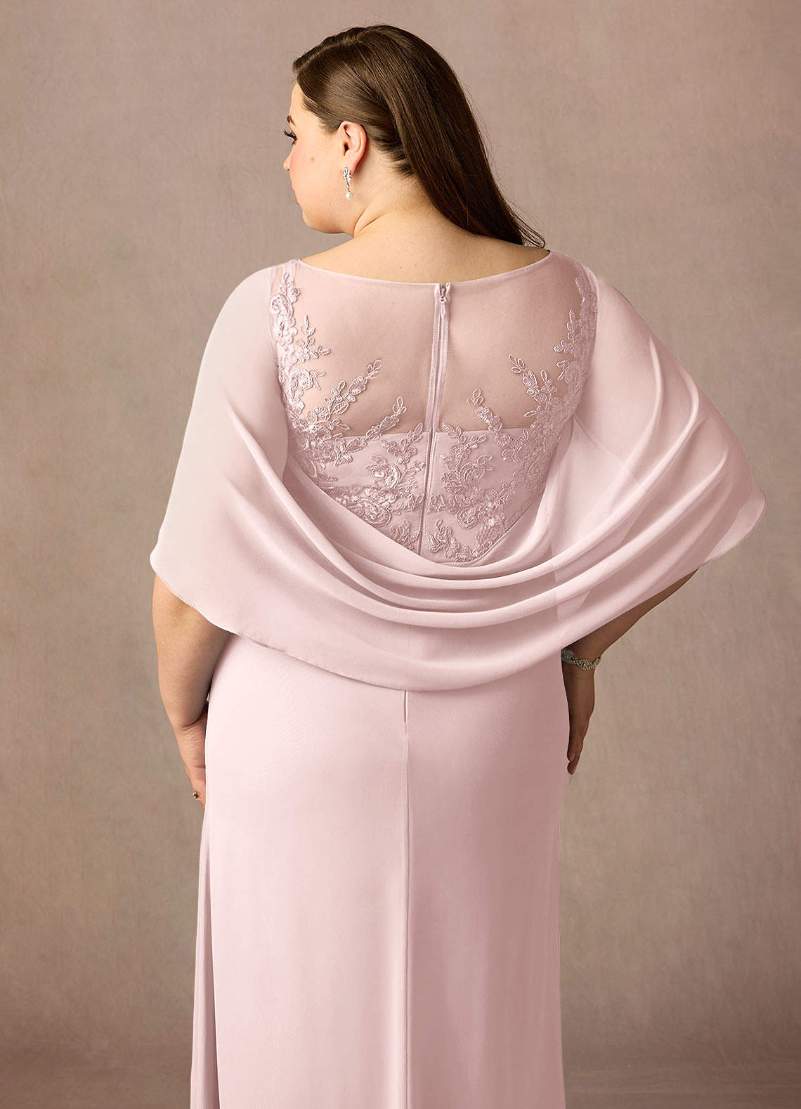 Azazie Hera Mother of the Bride Dresses Blushing Pink A-Line Lace Capelet Chiffon Dress image11