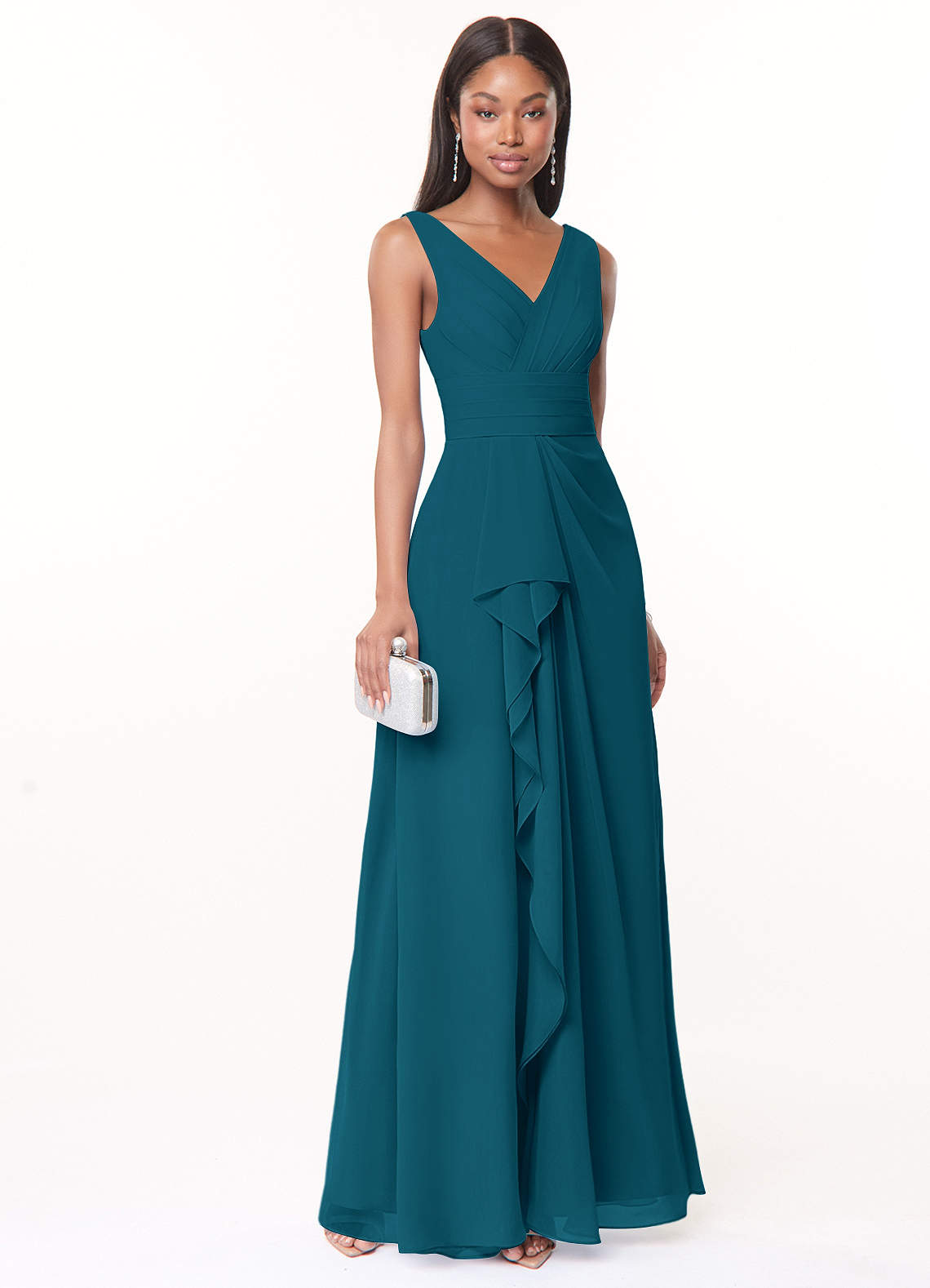Azazie Julianna Bridesmaid Dresses Ink Blue A-Line Chiffon Dress image1