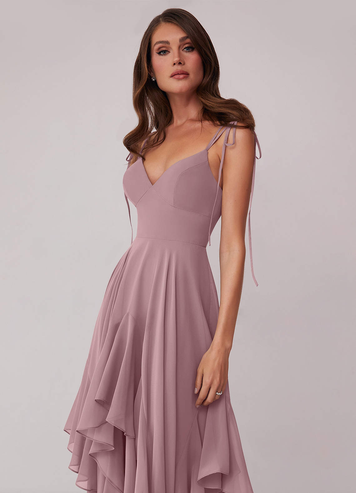 Barbie ♥ Azazie Bridesmaid Dresses V-neck Chiffon Tiered A-line Dress image4