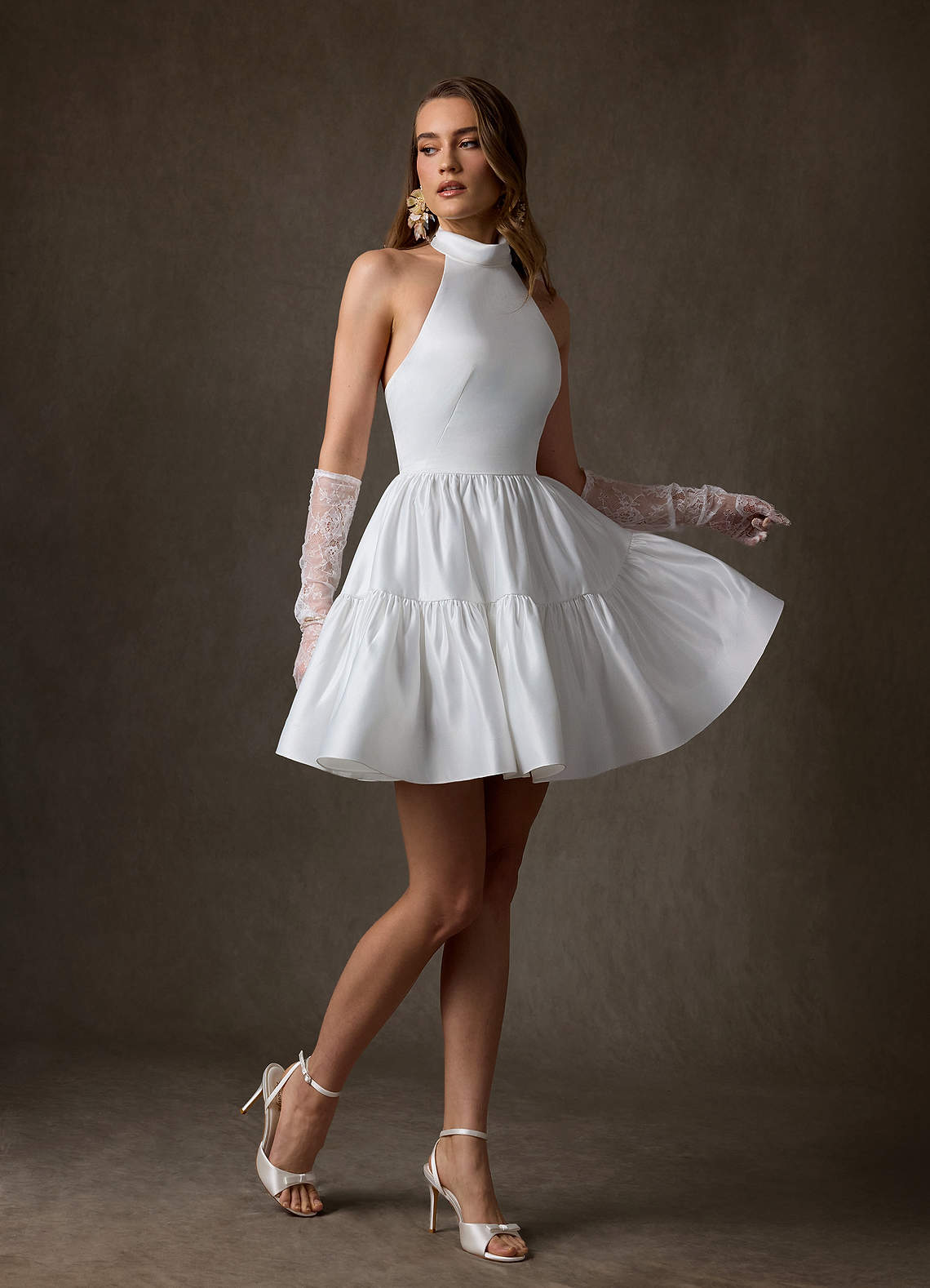 Azazie Malini Wedding Dresses Diamond White A-Line High Neck Satin Dress image6