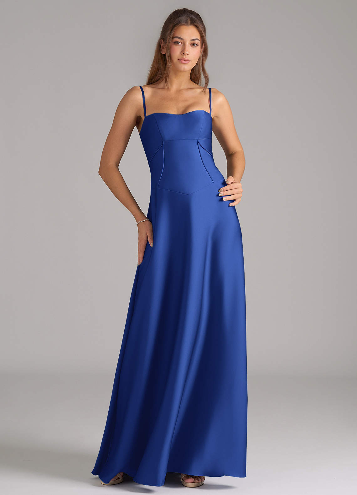 Azazie Valentine Bridesmaid Dresses Royal Blue A-Line Corset Stretch Satin Dress image1
