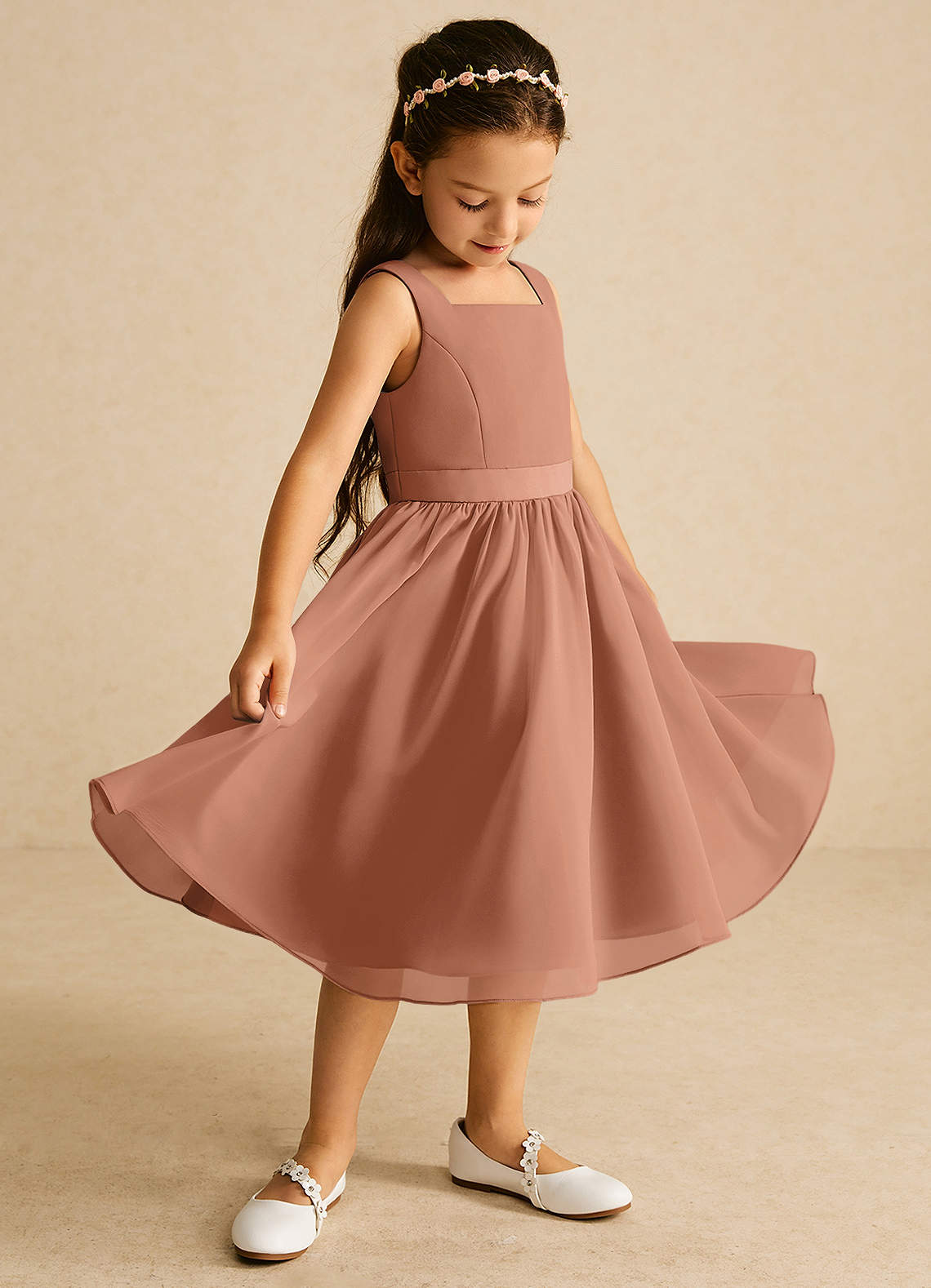 Azazie Ari Flower Girl Dresses Bronzer A-Line Sleeveless Chiffon Dress image1