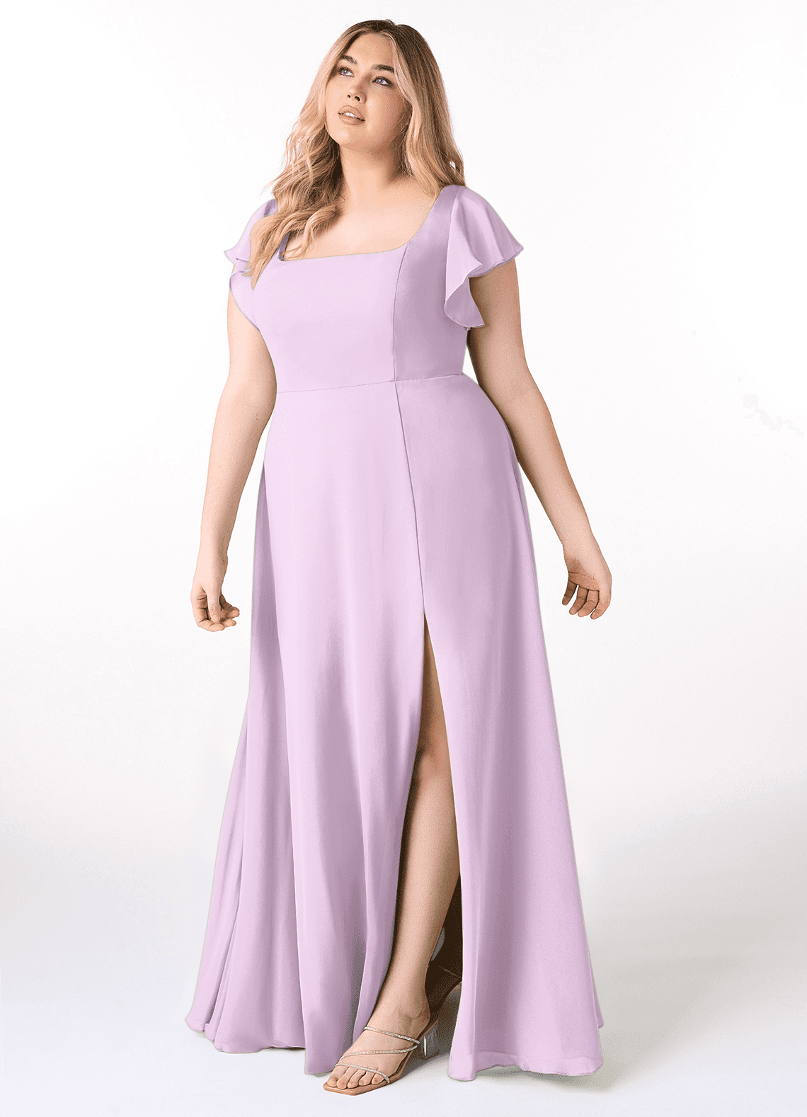 Azazie Bondi Bridesmaid Dresses Frosted Lilac A-Line Ruffled Chiffon Dress image8