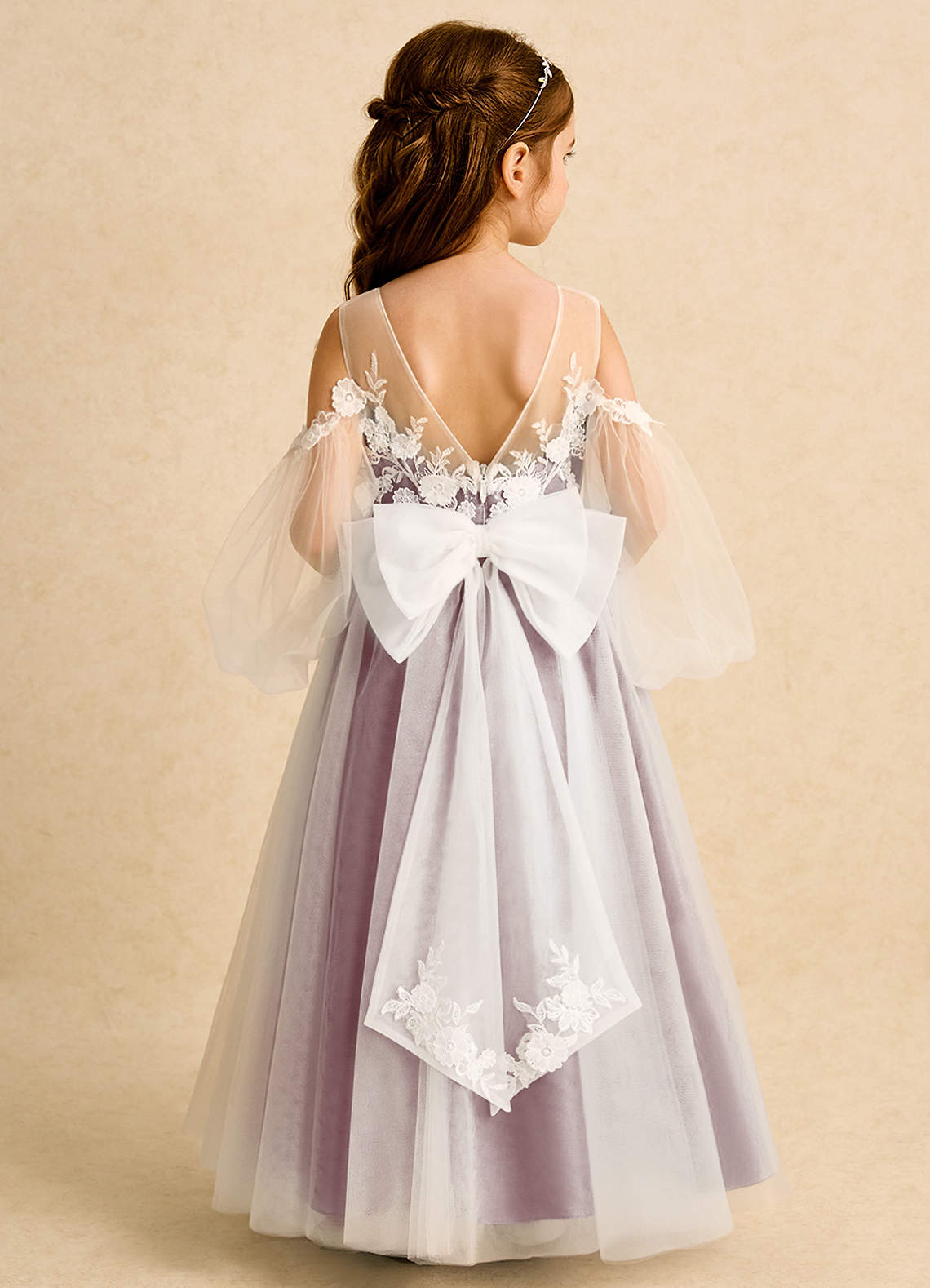 Azazie Zimi vestidos de niña de las flores Vestido de Rosa Polvorienta de Tul de Princesa con Escote de Corazón image1