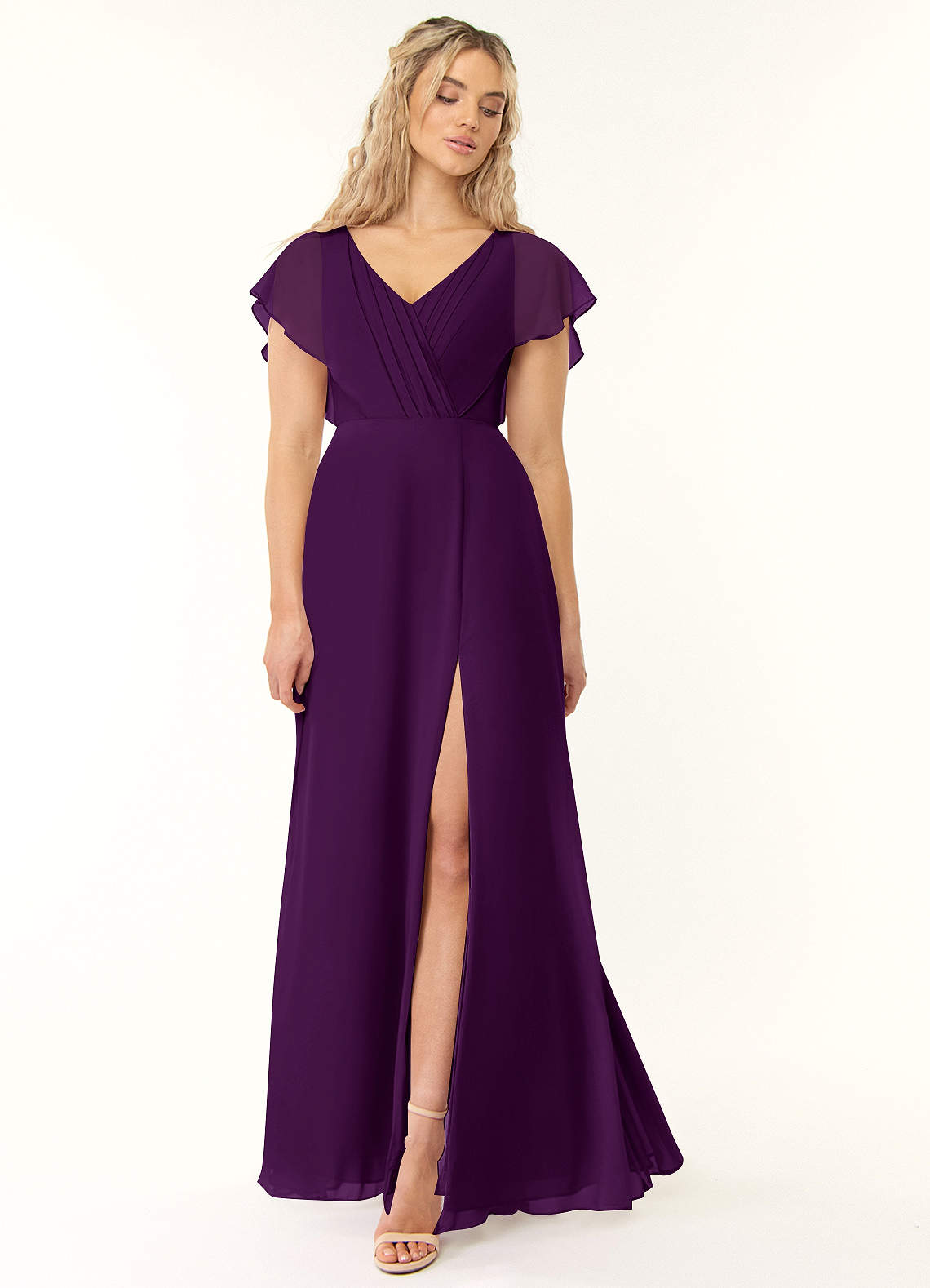 Azazie Rylee Brautjungfernkleider A-Linie Plissee Chiffon Kleid Traube image1