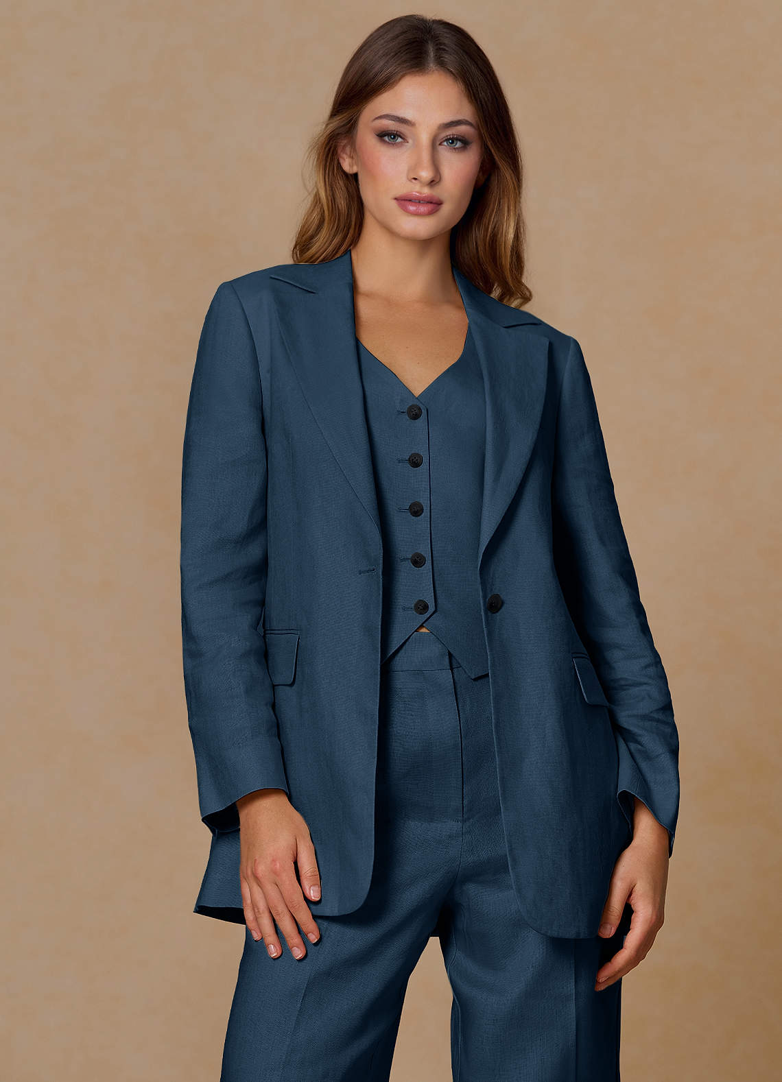 front Belicia Dark Navy 100% Linen Blazer