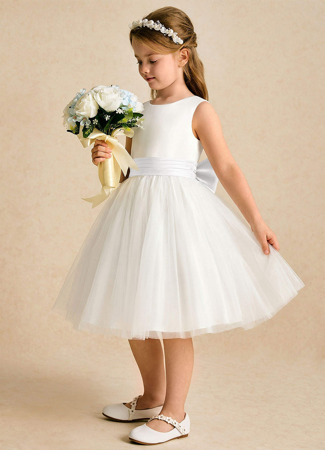 Azazie Sosie Flower Girl Klänningar Klä A-Line i Tyll Plisserad image2