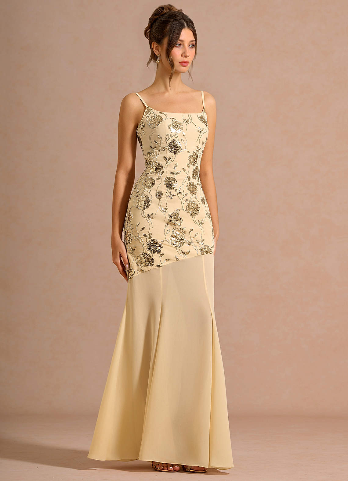 Kaavia Gold Sequins Maxi Dress Ready to Ship | Azazie