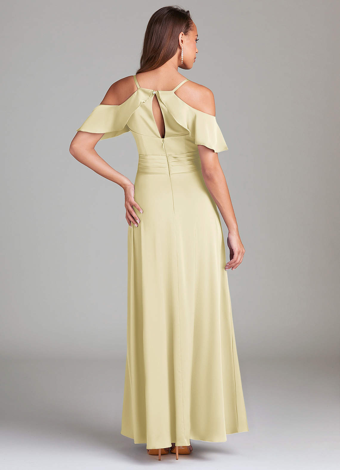 Azazie Dakota At-home Try On Dresses Emerald A-Line Off the Shoulder Stretch Satin Dress image1