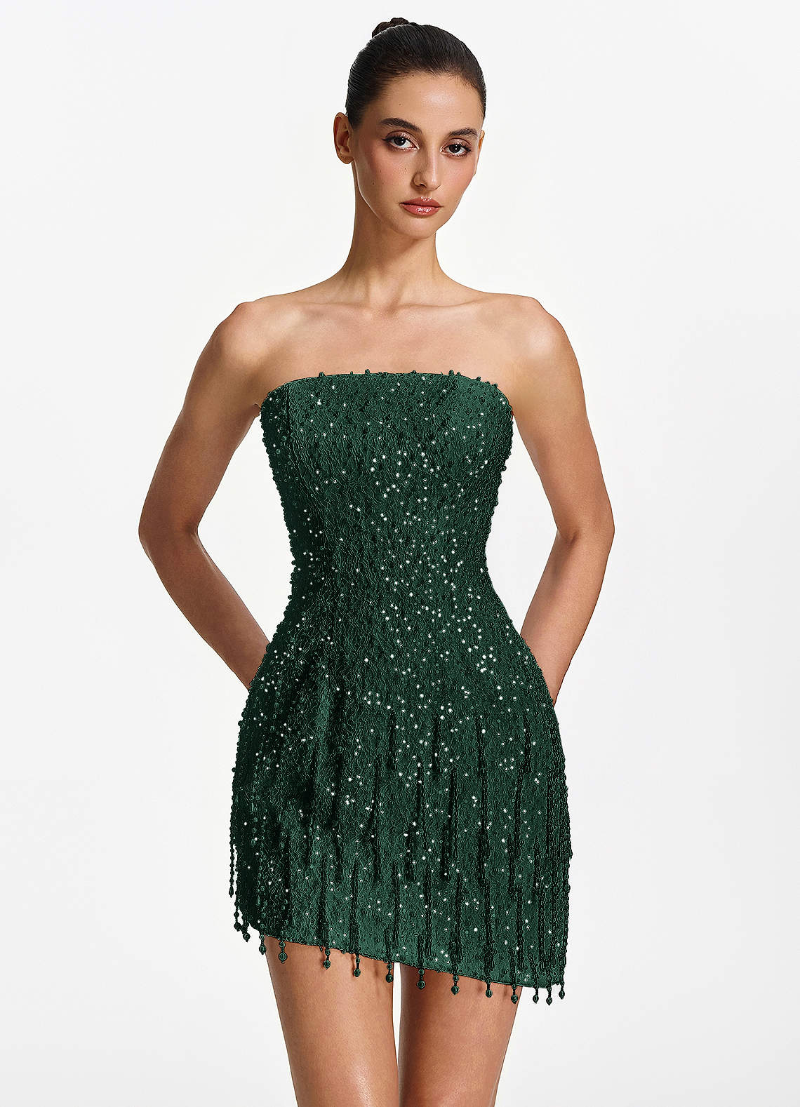 dark green fringe dress Azazie Column Mini Sweet 16 Beading Lace Up Beading Straight Cinderella Divine (XS-5XL)